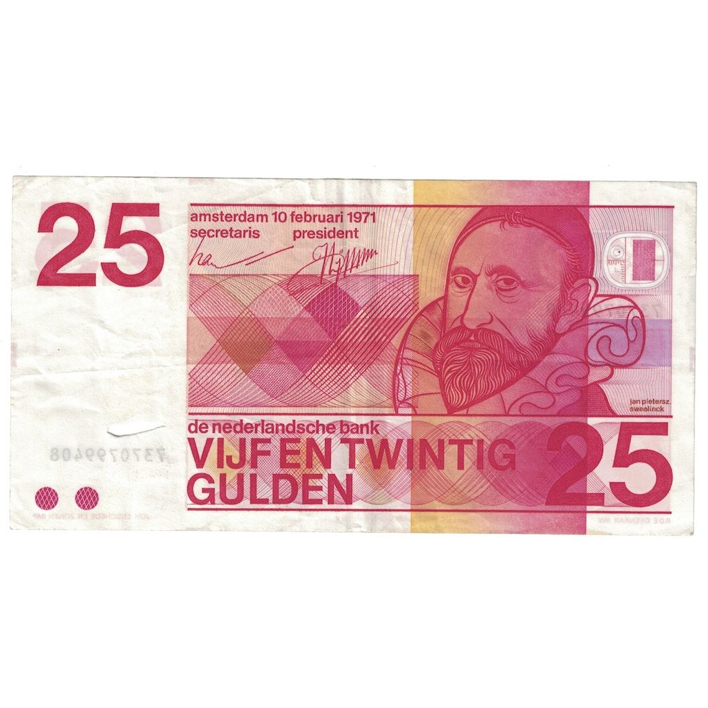 Nota, Países Baixos, 25 Gulden, 1971, 1971-02-10, KM:92a, EF(40-45)