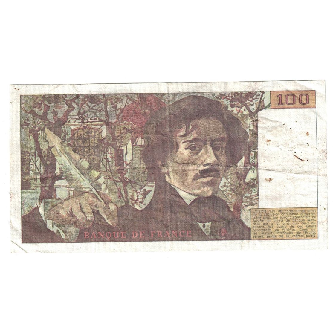Francia, 100 Francs, Delacroix, 1980, J.36, MB+, Fayette:69.4b, KM:154b