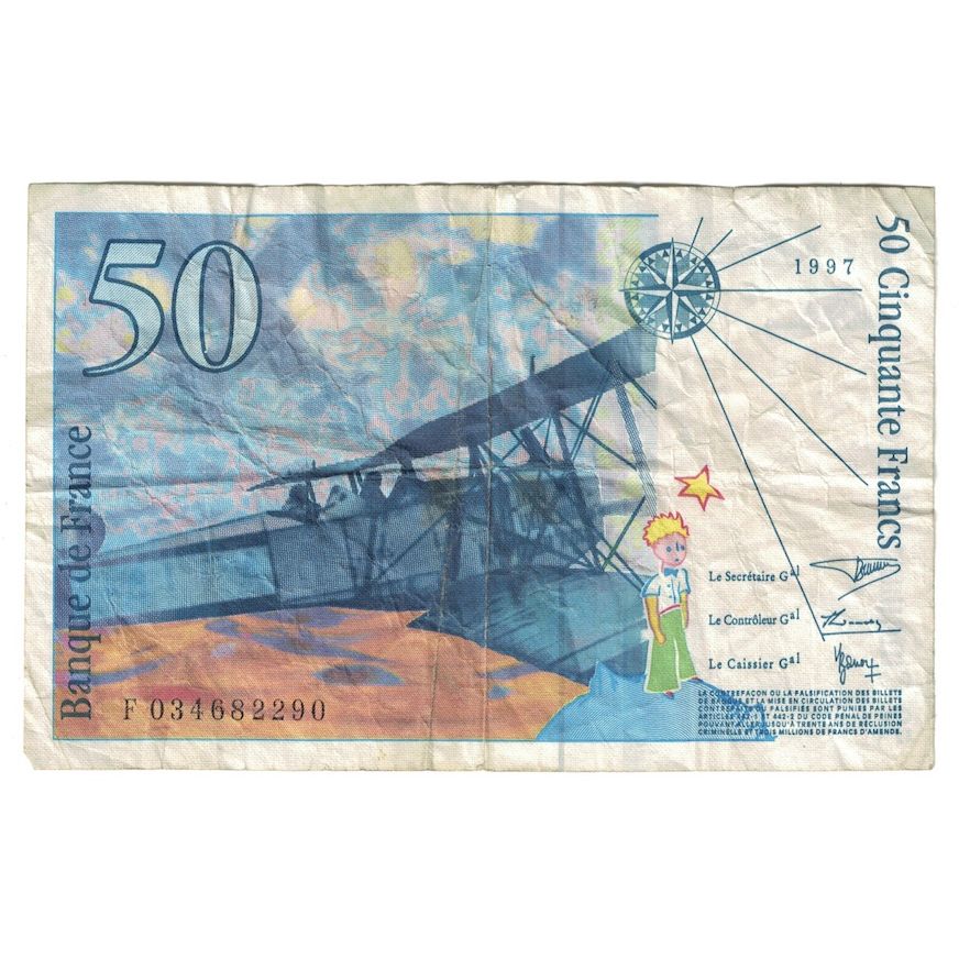 France, 50 Francs, St Exupéry, 1997, F.034, VF(30-35), Fayette:73.04, KM:157Ad