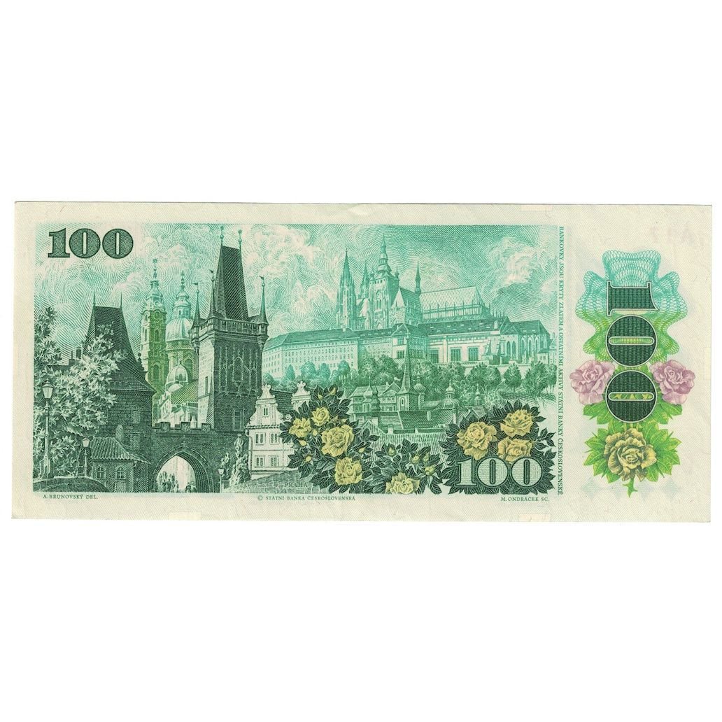 Biljet, Tsjecho-Slowakije, 100 Korun, 1989, KM:97, SPL