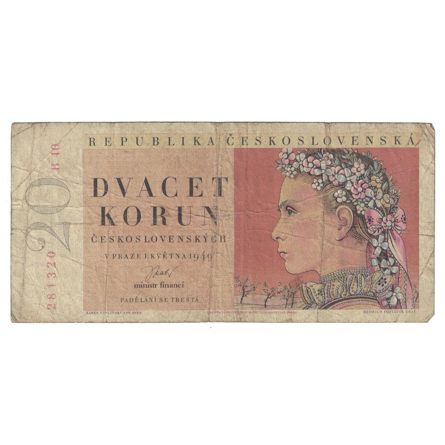 Billete, 20 Korun, 1949, Checoslovaquia, 1949-05-01, KM:70b, BC