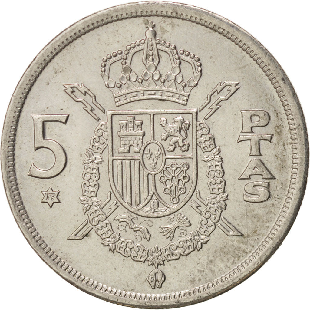 Spain, Juan Carlos I, 5 Pesetas, 1975, MS(63), Copper-nickel, KM:807