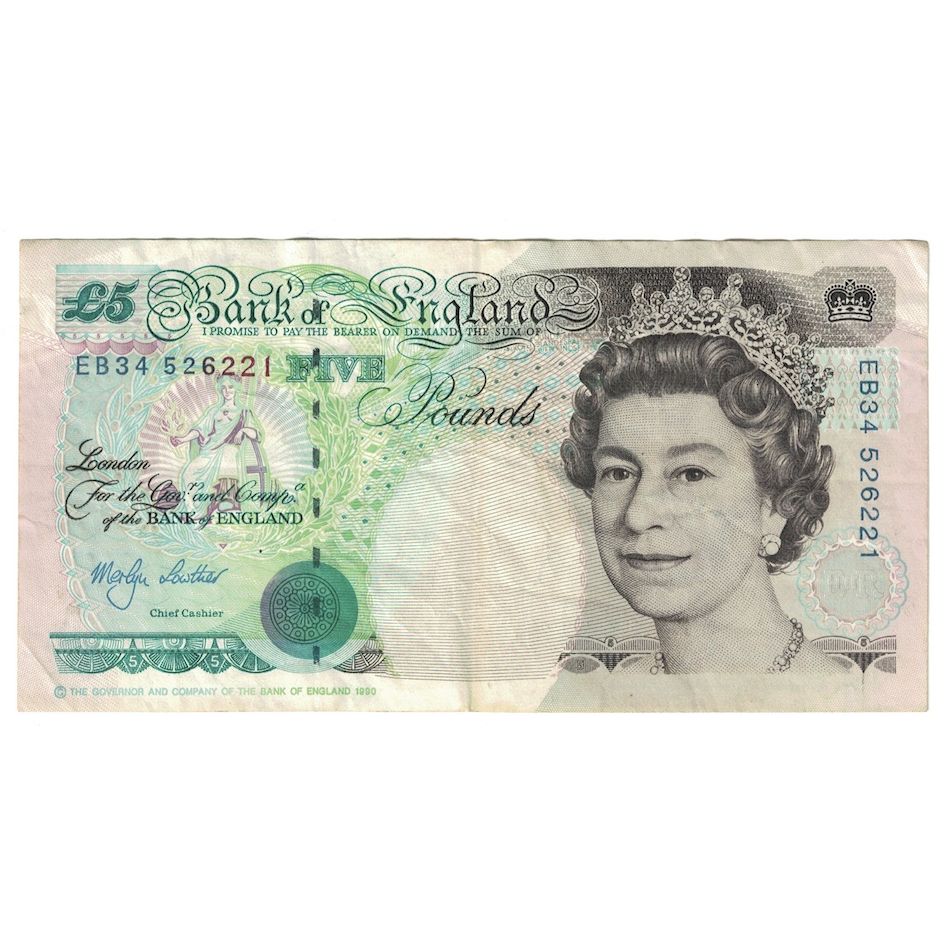 Billet, Grande-Bretagne, 5 Pounds, undated (1991-1998), KM:382b, TTB