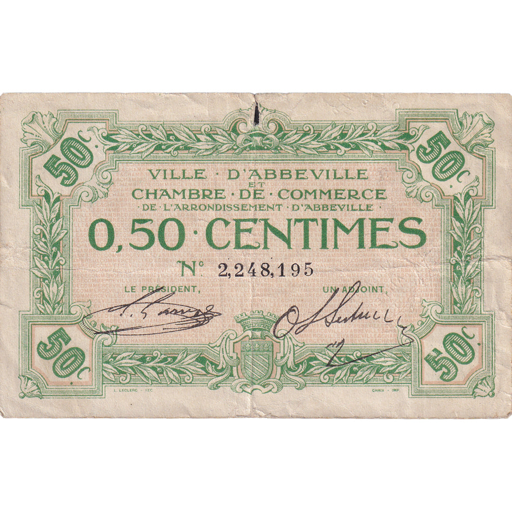 Francia, Abbeville, 50 Centimes, 1920, MB+, Pirot:1-1