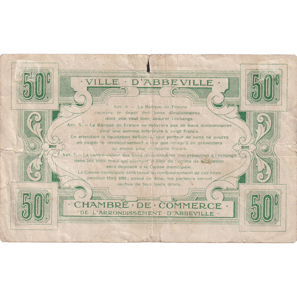 Francia, Abbeville, 50 Centimes, 1920, MB+, Pirot:1-1
