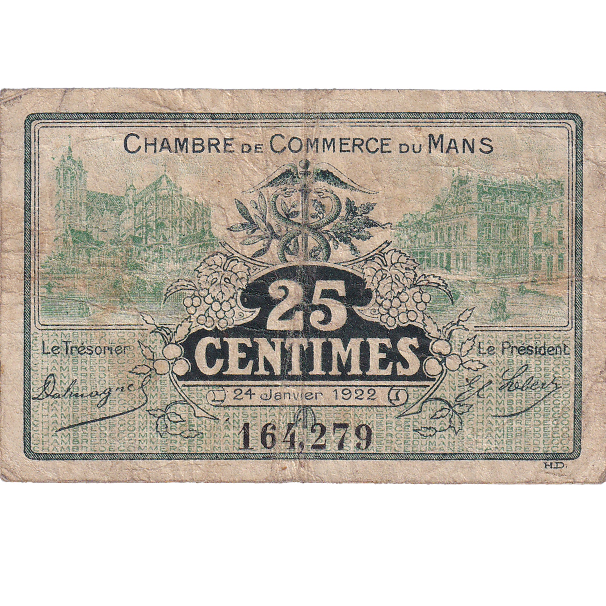 France, 25 Centimes, 1922, LE MANS, VF(30-35)