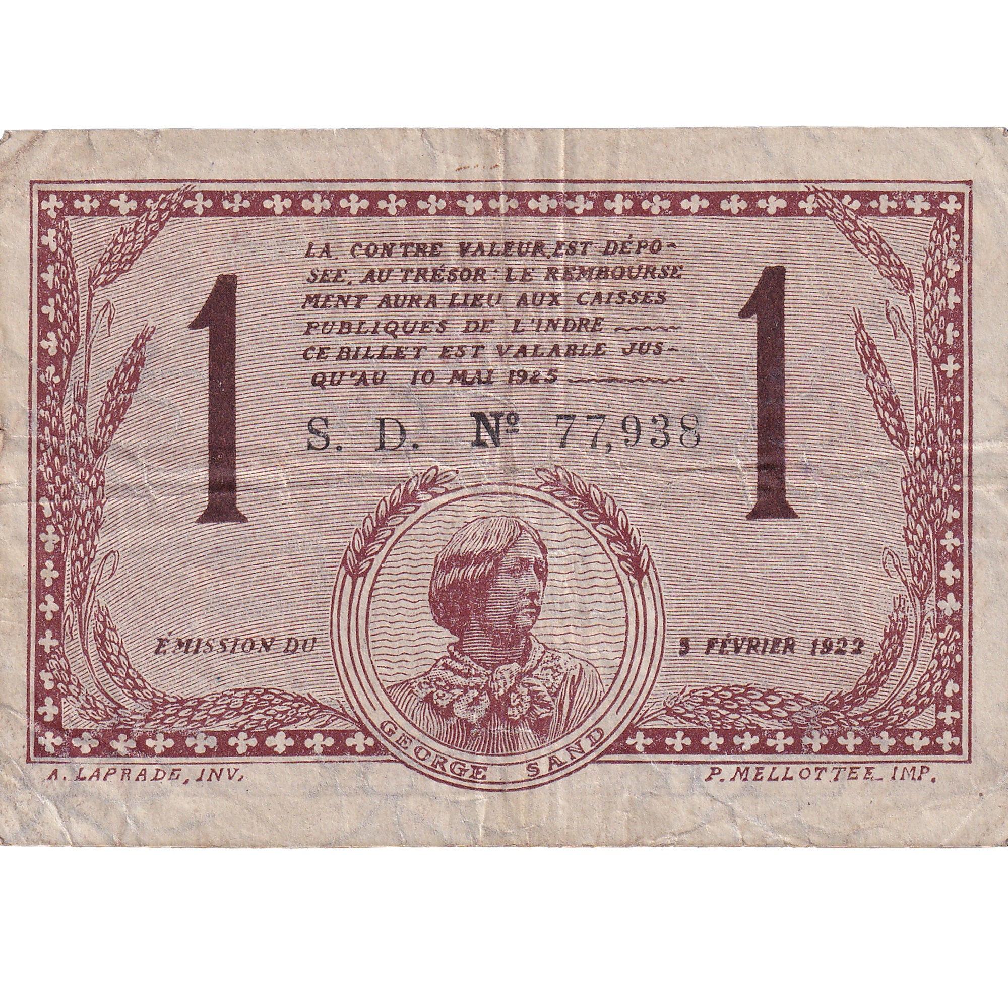 France, Chateauroux, 1 Franc, 1922, AU(50-53), Pirot:46-30