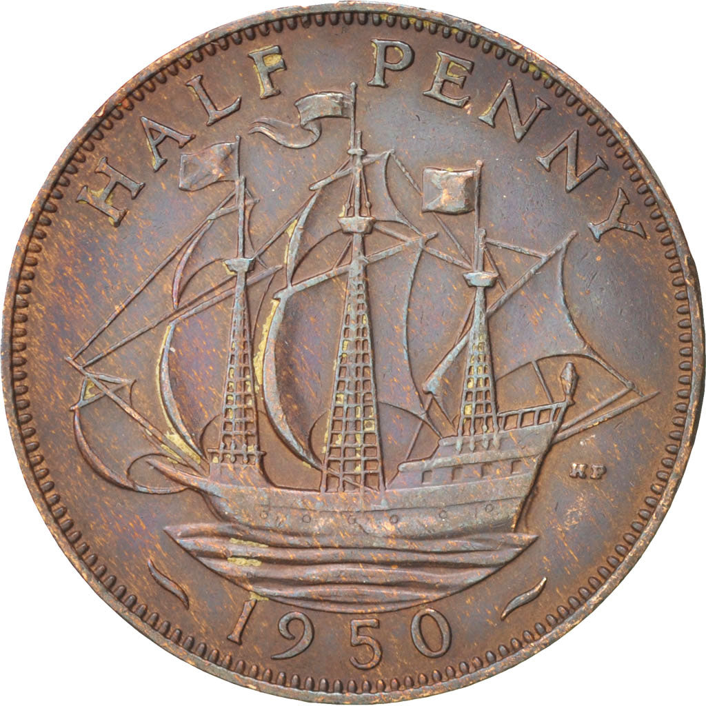 Münze, Großbritannien, George VI, 1/2 Penny, 1950, SS+, Bronze, KM:868