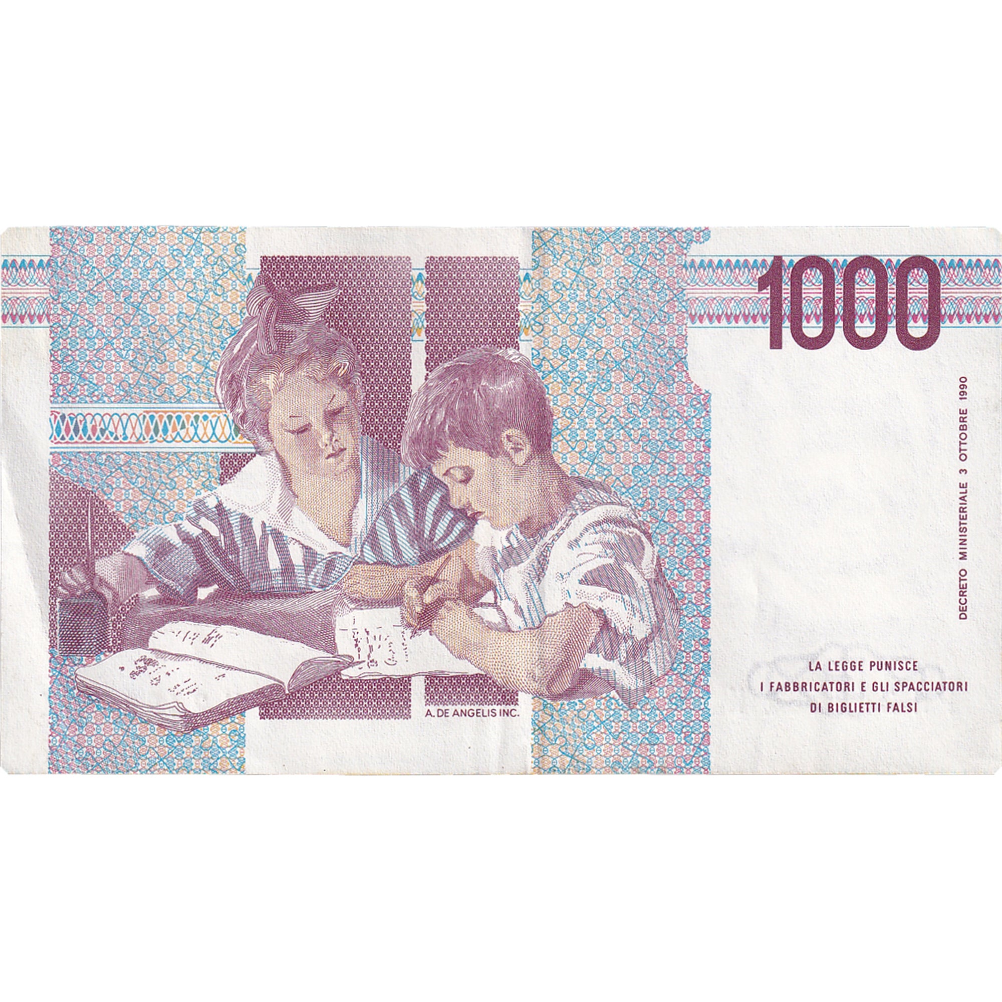 Banknote, Italy, 1000 Lire, D.1990, KM:114c, UNC(60-62)