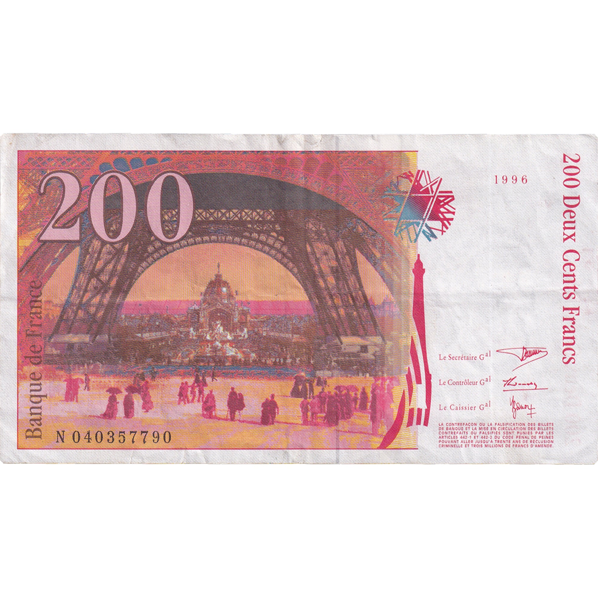 Francia, 200 Francs, Eiffel, 1996, N.040, MBC+, Fayette:75.3a, KM:159b