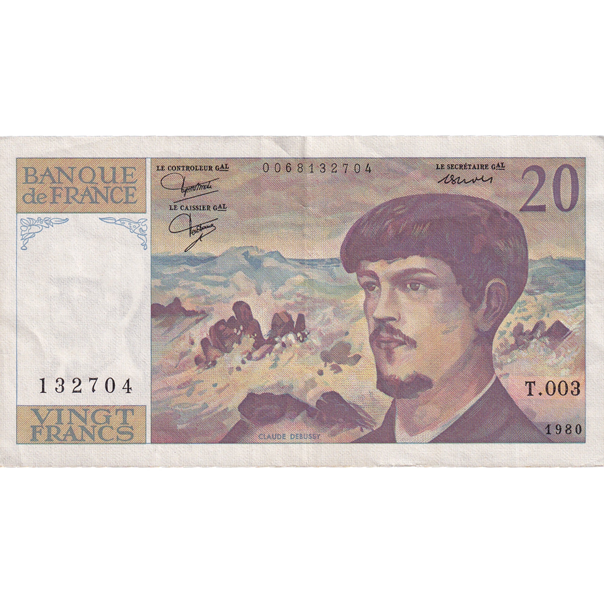 France, 20 Francs, Debussy, 1980, T.003, SUP, Fayette:66.1, KM:151a