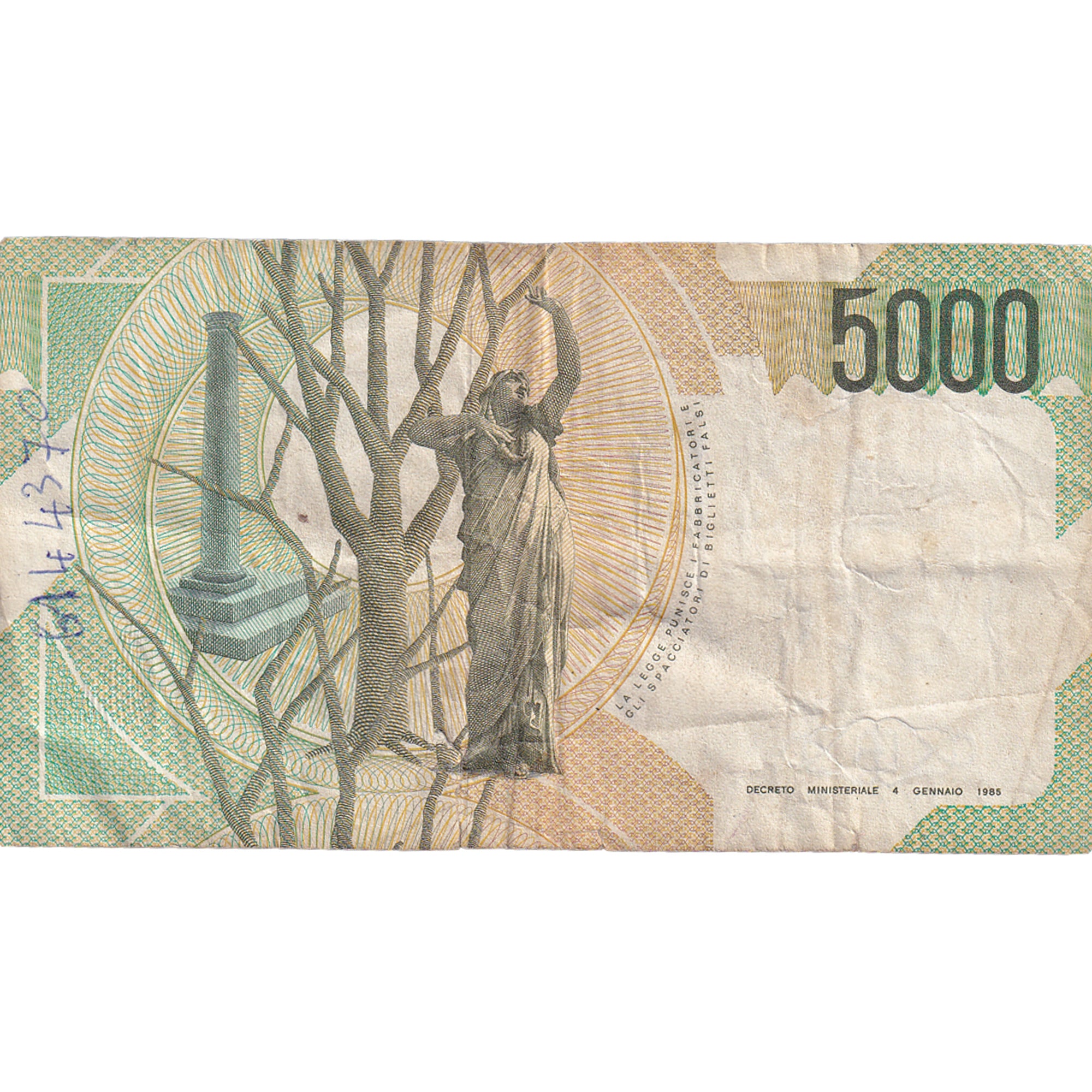 Nota, Itália, 5000 Lire, 1985, 1985-01-04, KM:111b, VF(30-35)