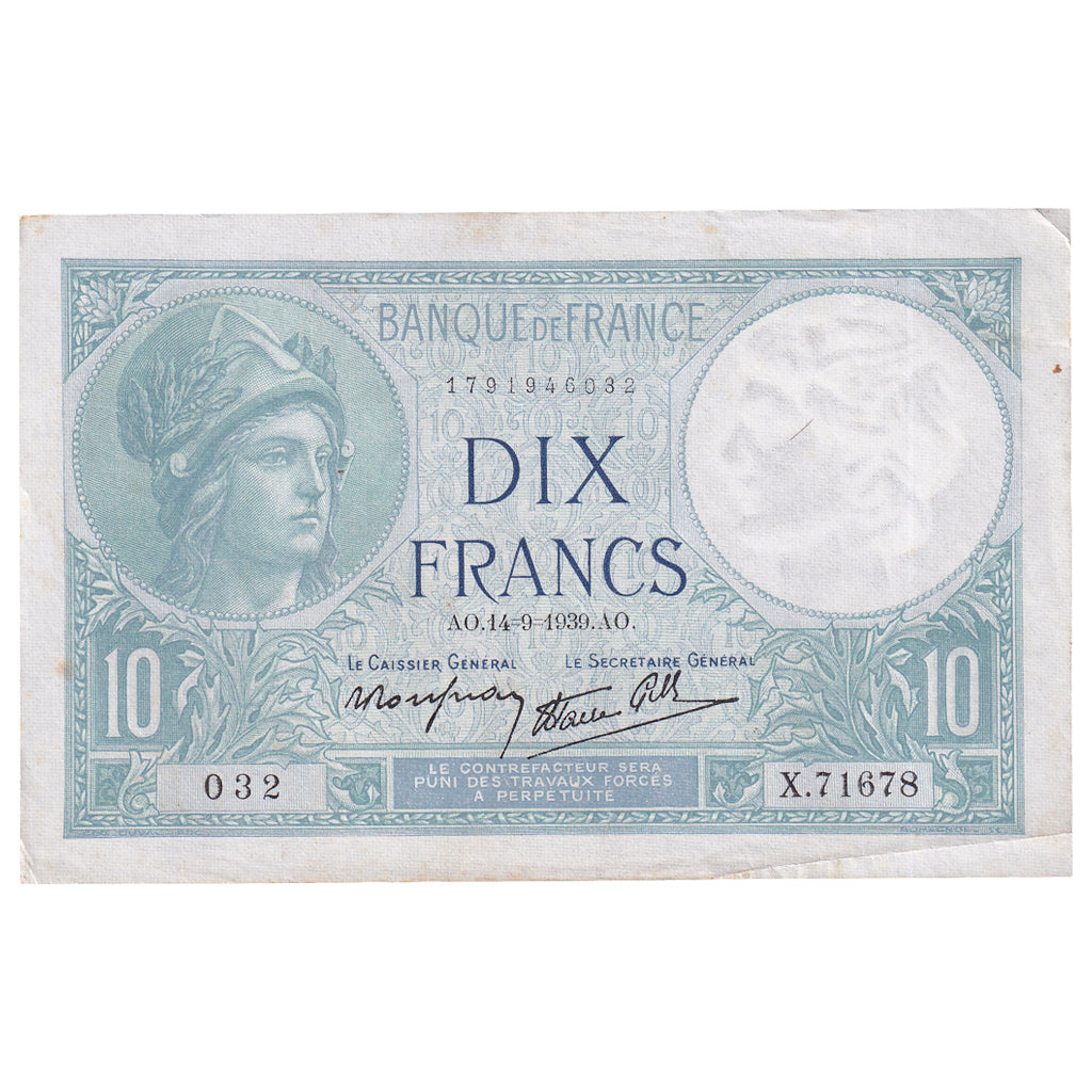 Frankrijk, 10 Francs, Minerve, 1939, X.71678, SUP+, Fayette:7.7, KM:84