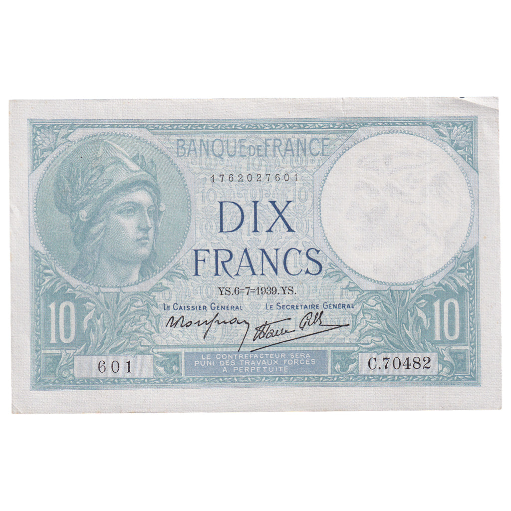 Frankreich, 10 Francs, Minerve, 1939, C.70482, UNZ-, Fayette:7.4, KM:84