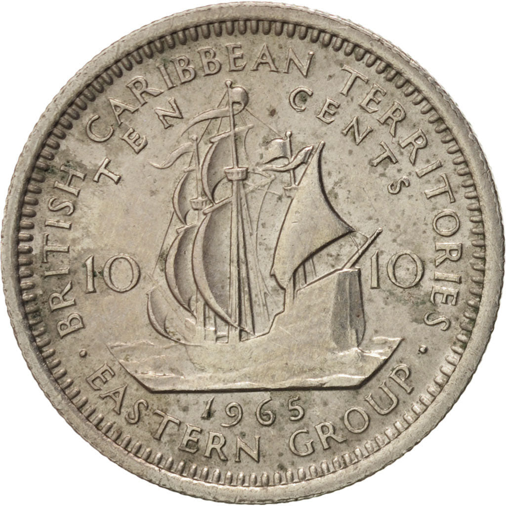 East Caribbean States, Elizabeth II, 10 Cents, 1965, AU(50-53), Copper-nickel