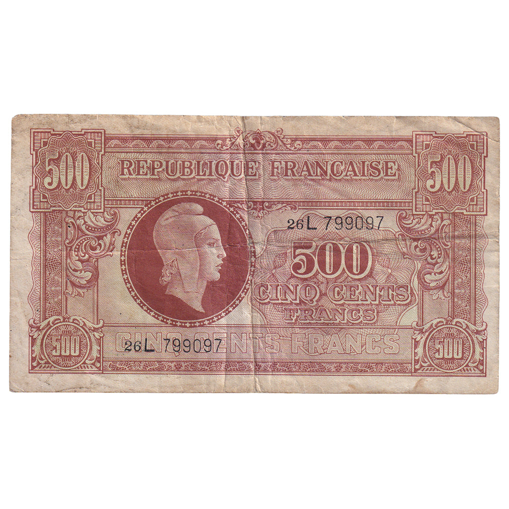 Francja, 500 Francs, Marianne, undated (1945), 26L 799097, VF(20-25), Fayette:VF