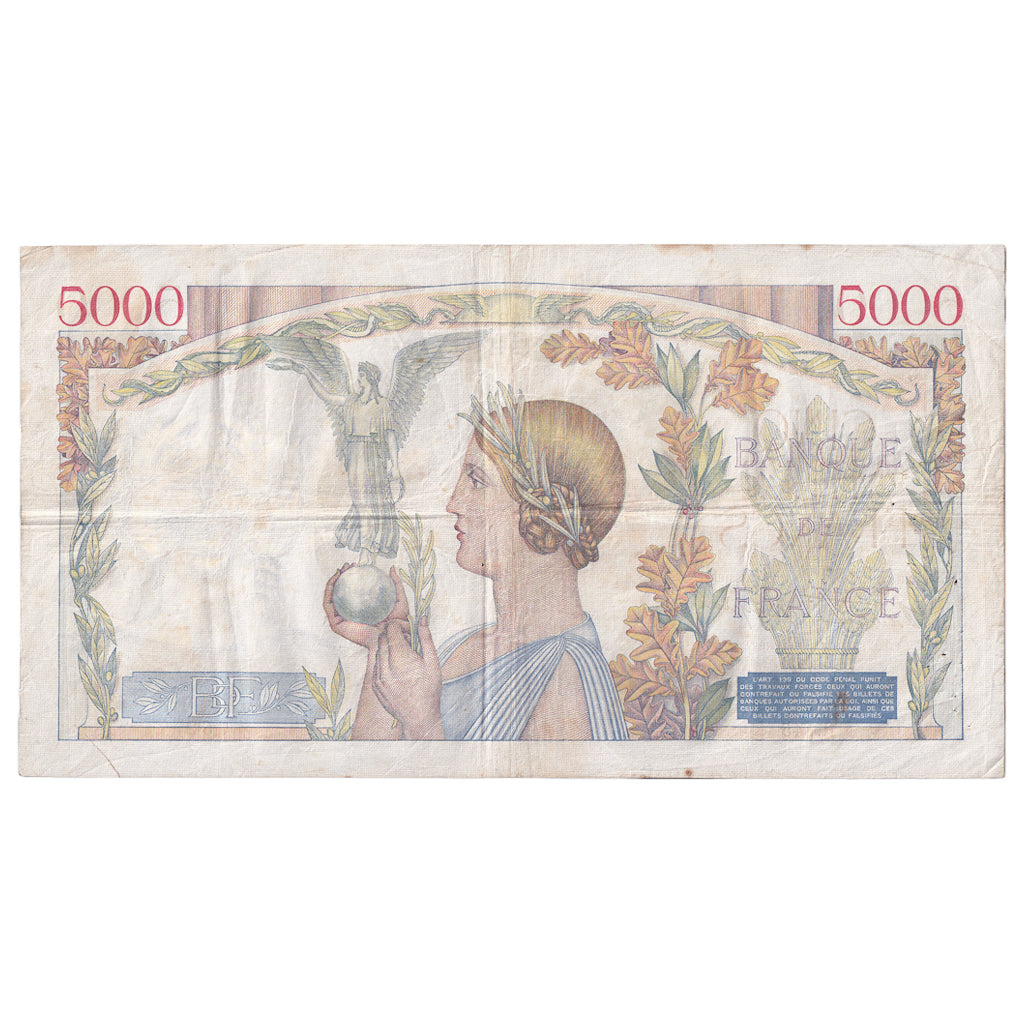Francia, 5000 Francs, Victoire, 1939, R.145, BB, Fayette:46.15, KM:97a