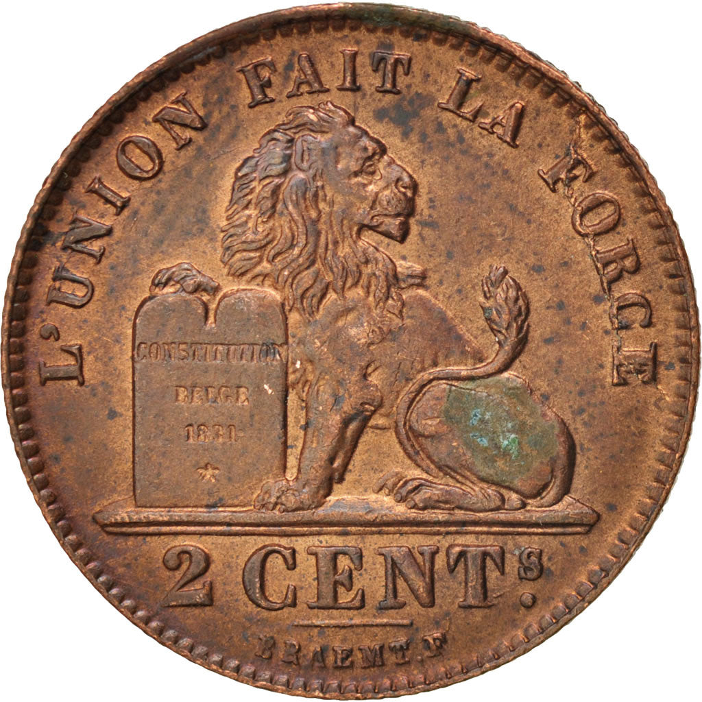 Belgium, Albert I, 2 Centimes, 1919/4, AU(55-58), Copper, KM:64