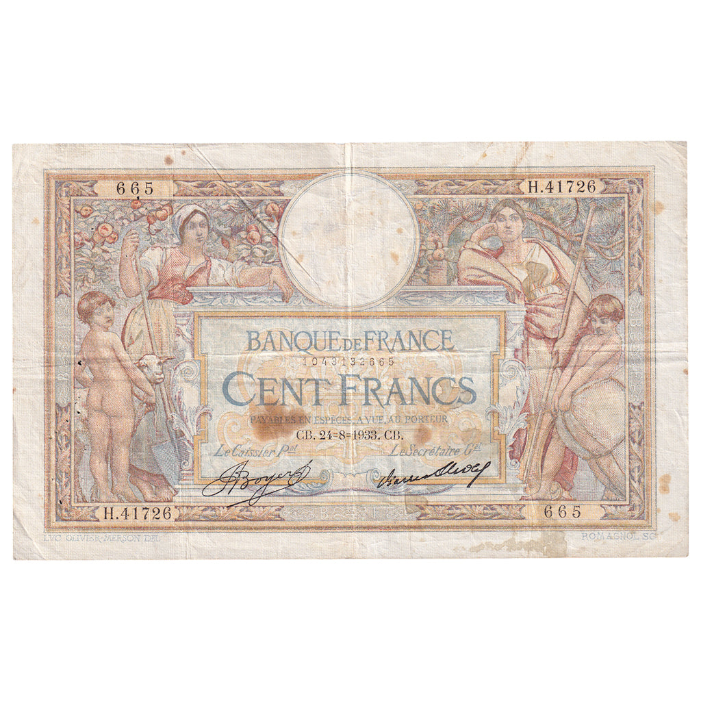 Francia, 100 Francs, Luc Olivier Merson, 1933, H.41726, BC+, Fayette:24.12