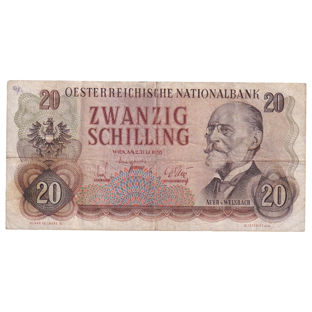 Banknote, Austria, 20 Schilling, 1956, 1956-07-02, KM:136a, VF(30-35)
