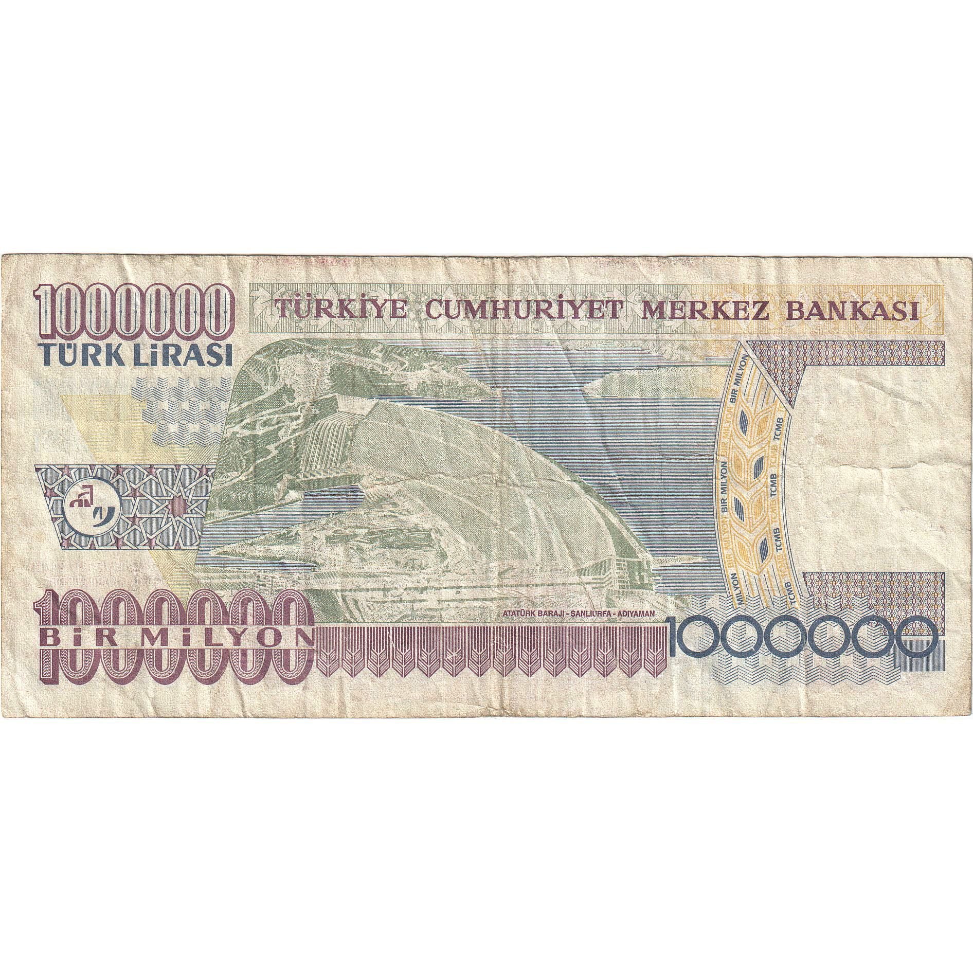 Biljet, Turkije, 1,000,000 Lira, L.1970, 2002, KM:213, TB+