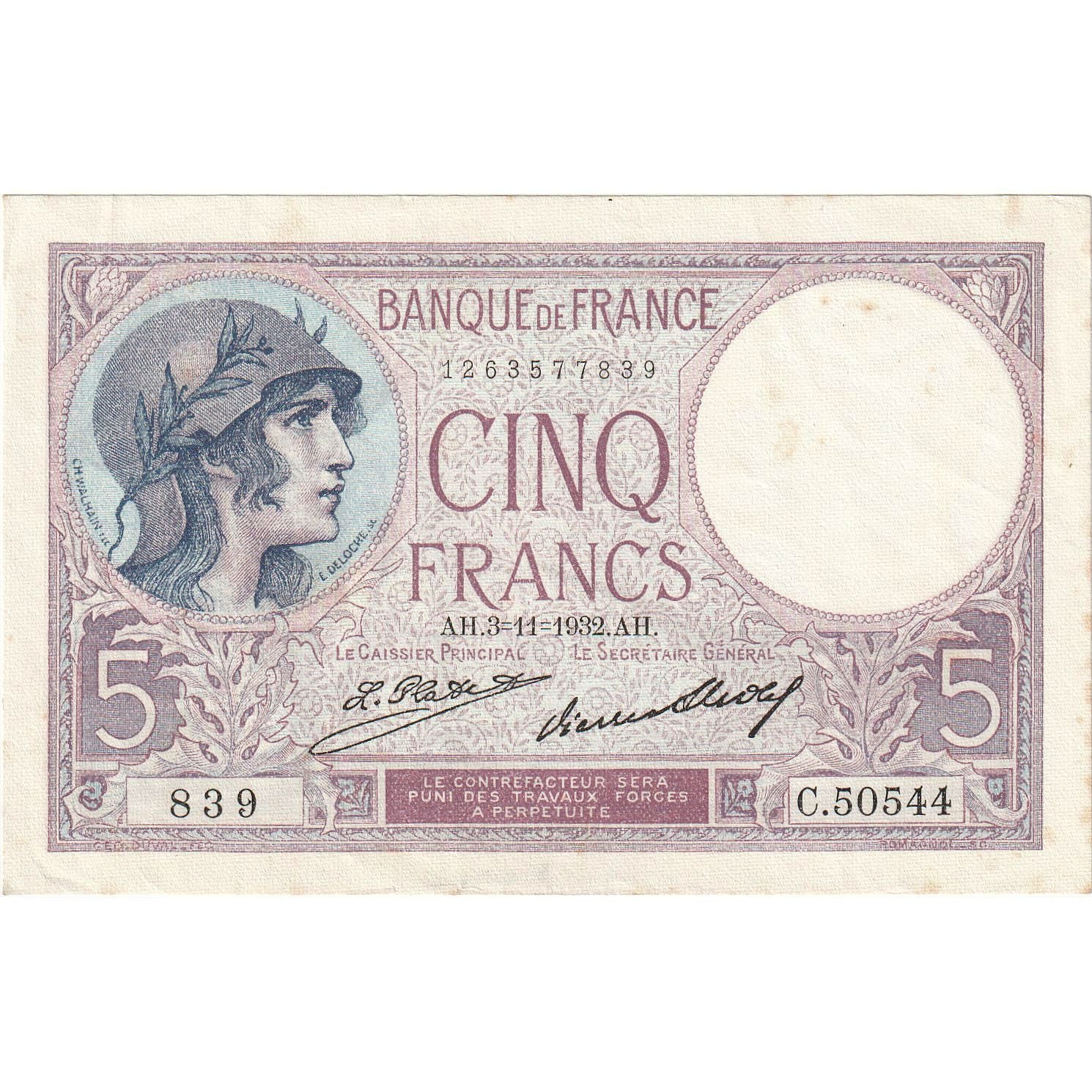 Frankreich, 5 Francs, Violet, 1932-11-03, C.50544, VZ+
