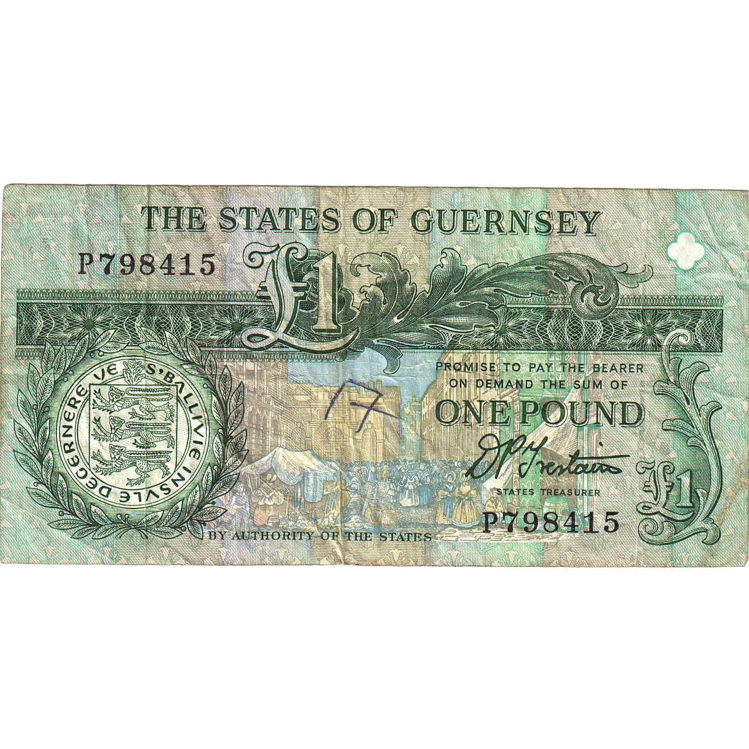 Banconote, Guernsey, 1 Pound, UNDATED 1991, KM:52b, BB
