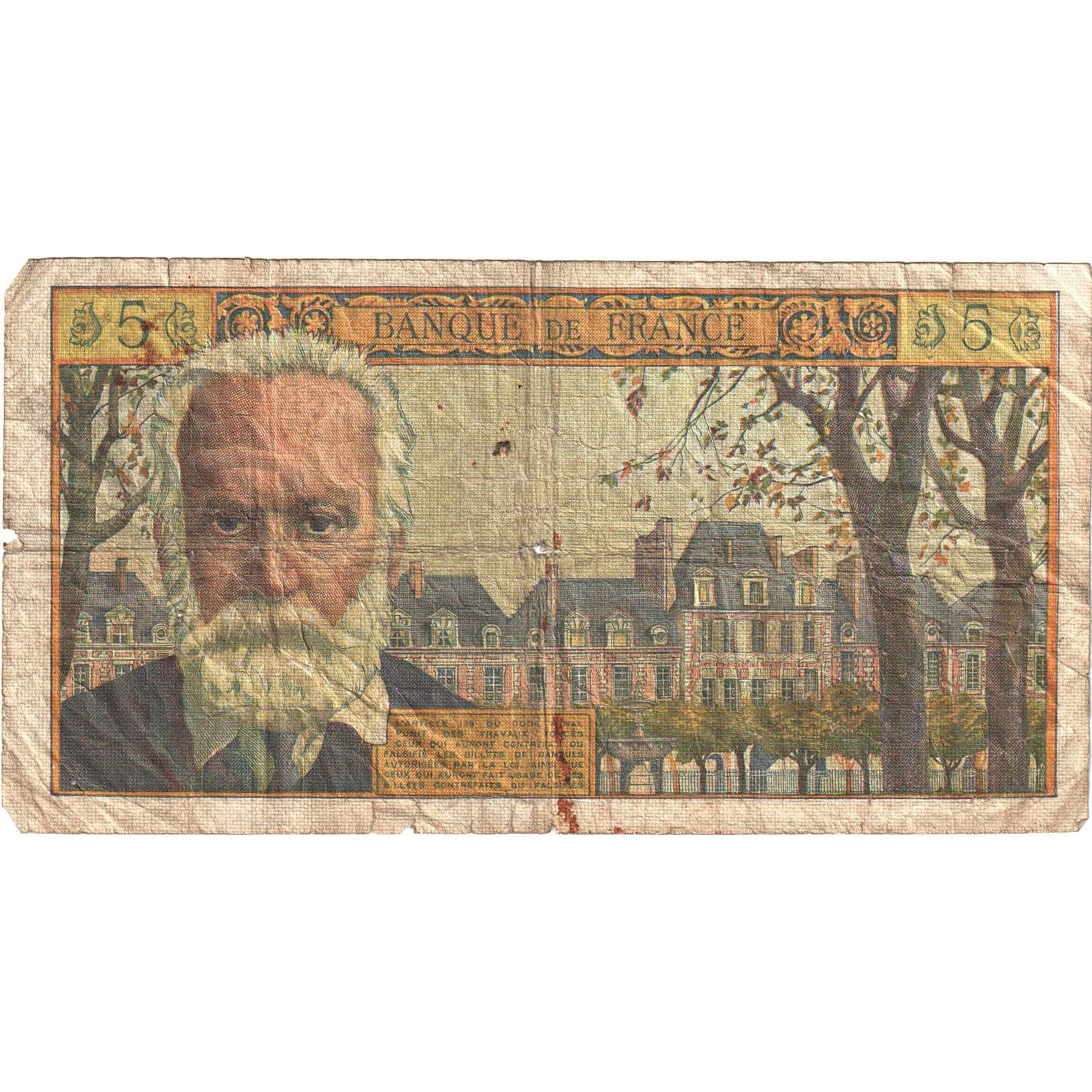 Francja, 5 Nouveaux Francs, Victor Hugo, 1959, W.3, F(12-15), KM:141a