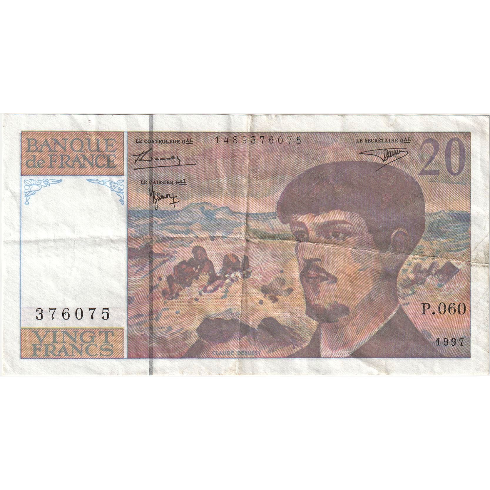 France, 20 Francs, Debussy, 1997, P.060, EF(40-45), Fayette:66ter.02A60, KM:151i