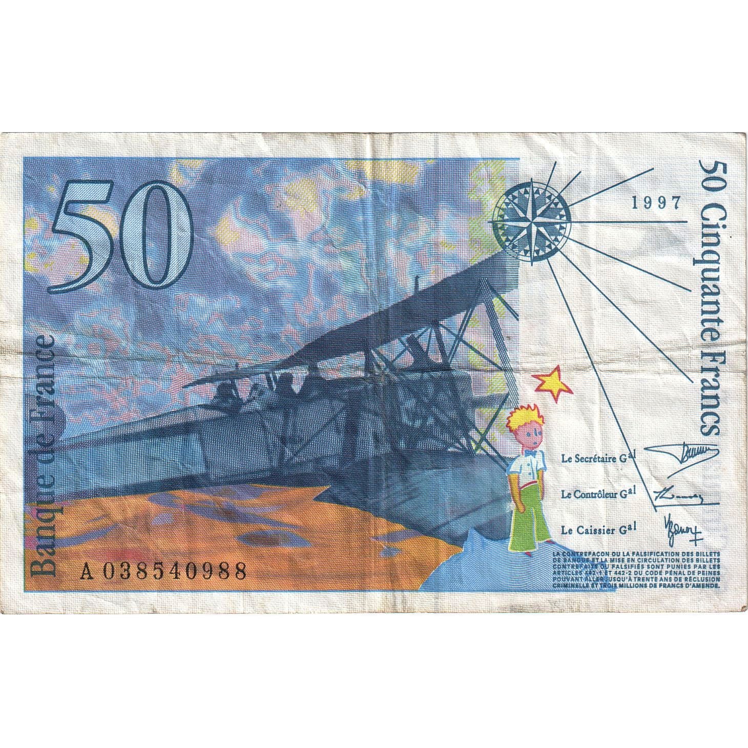 Francia, 50 Francs, St Exupéry, 1997, A.038, MBC, Fayette:73.4, KM:157Ad
