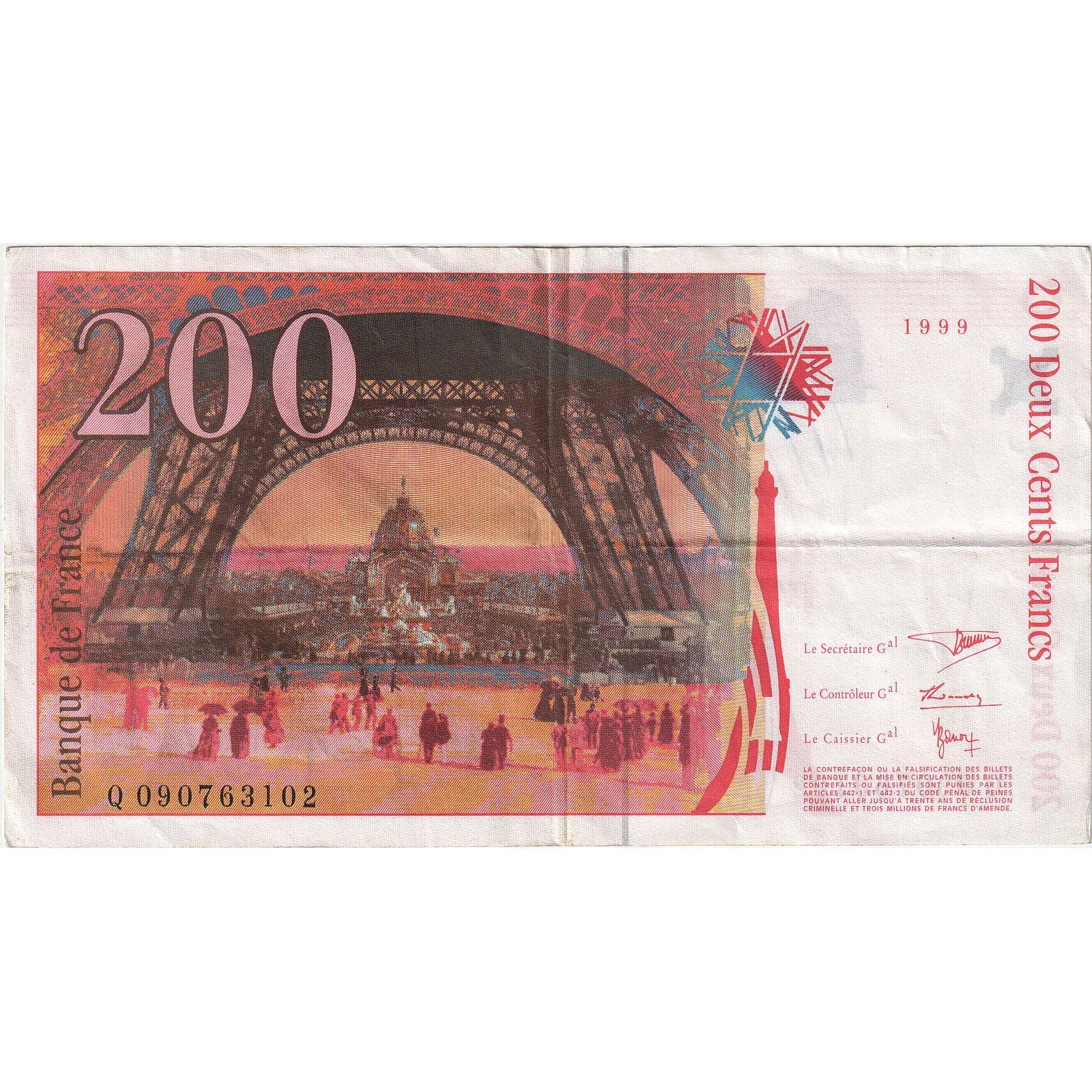 France, 200 Francs, Eiffel, 1999, Q.090, TTB, Fayette:75.5, KM:159c