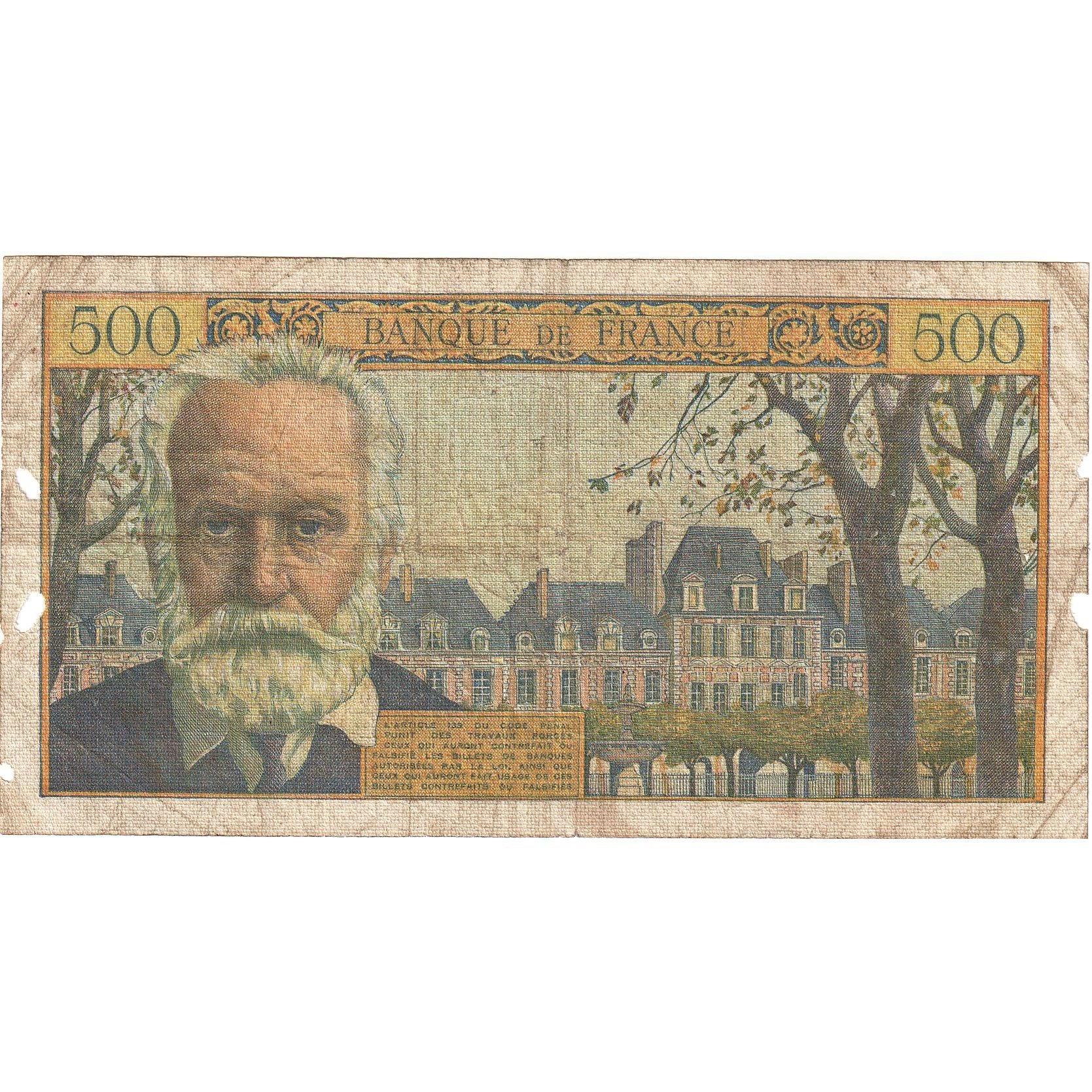 França, 500 Francs, Victor Hugo, 1954, T.31, VF(20-25), Fayette:35.3, KM:133a