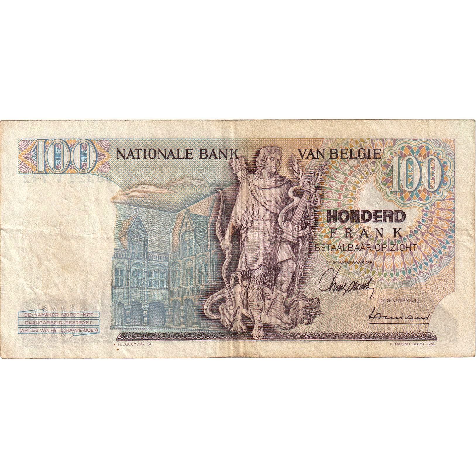 Banknote, Belgium, 100 Francs, 1961-1971, 1966-08-22, KM:134b, EF(40-45)