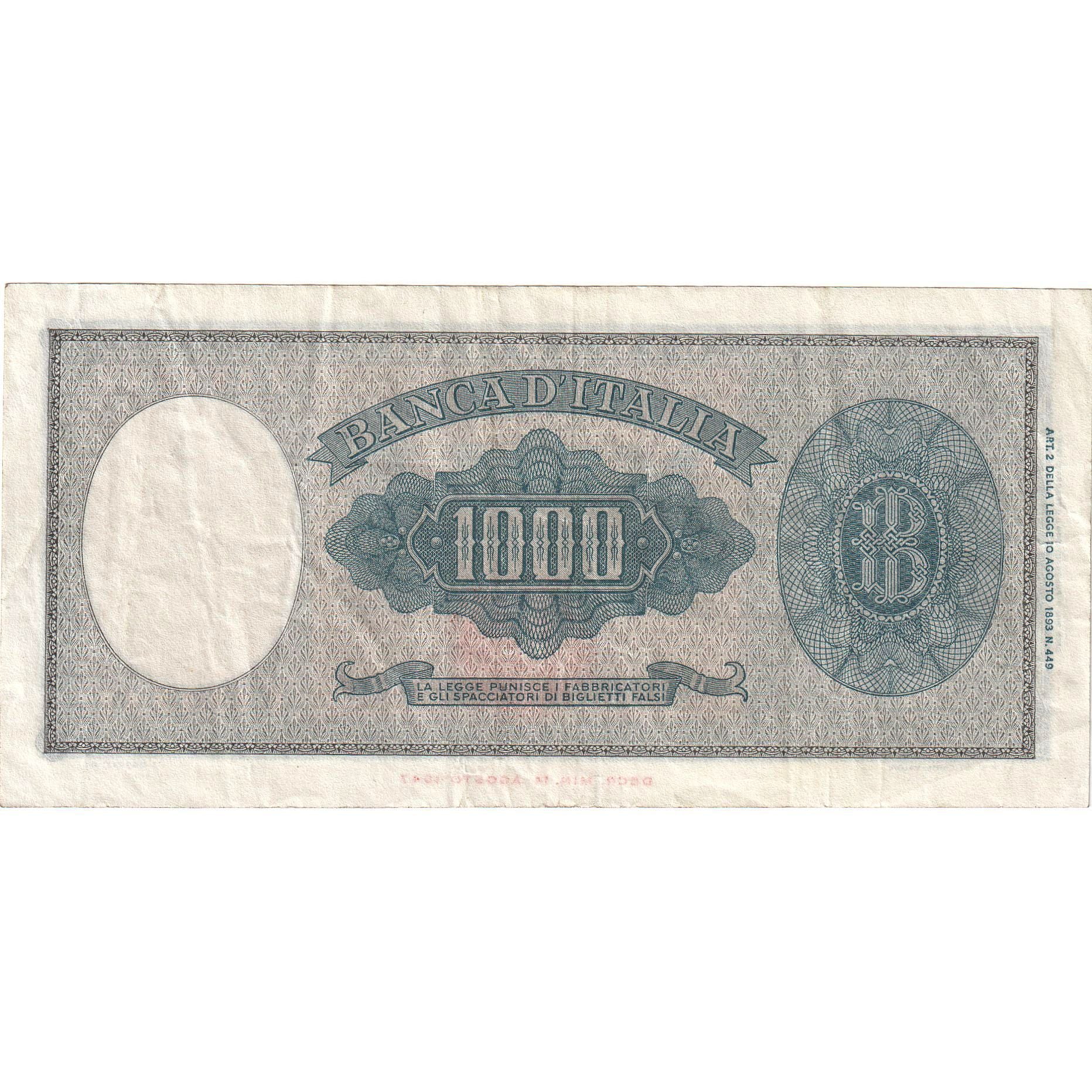 Banknot, Włochy, 1000 Lire, 1947, 1947-08-14, KM:72c, AU(50-53)