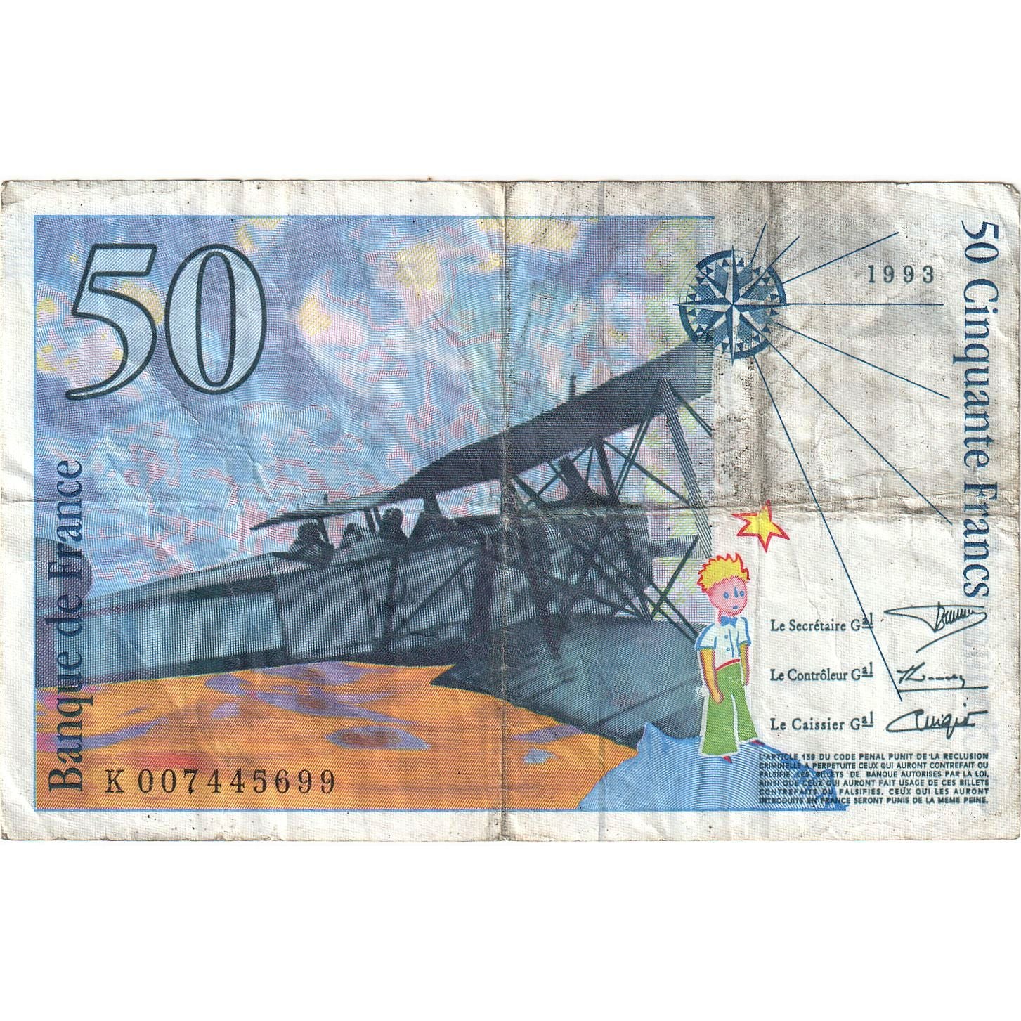 Frankrijk, 50 Francs, St Exupéry, 1993, K.007, TTB, Fayette:72.2, KM:157b