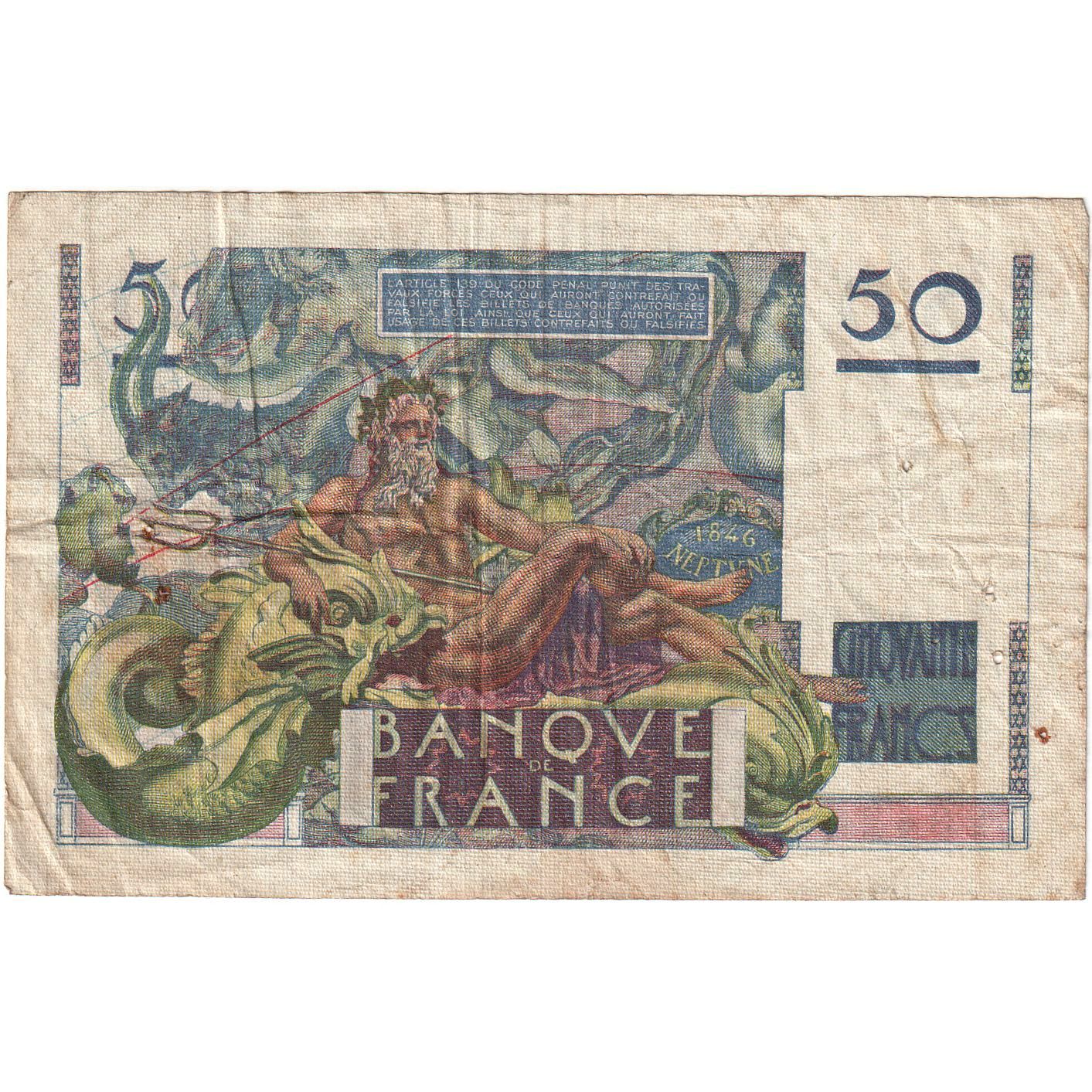France, 50 Francs, Le Verrier, 1946, C.36, VF(30-35), Fayette:20.5, KM:127a