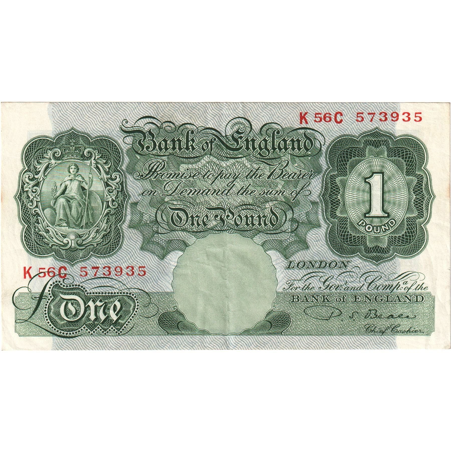 Banknote, Great Britain, 1 Pound, 1949-1955, KM:369b, AU(55-58)