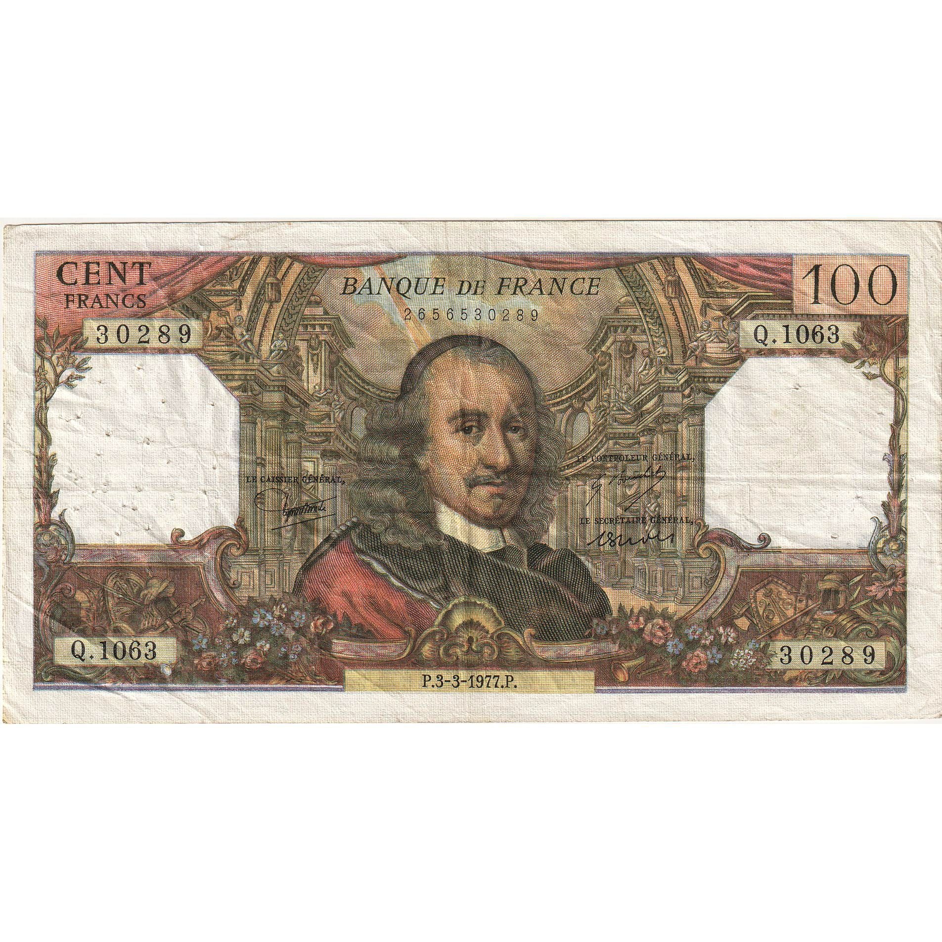 France, 100 Francs, Corneille, 1977, Q.1063, VF(30-35), Fayette:65.57, KM:149f