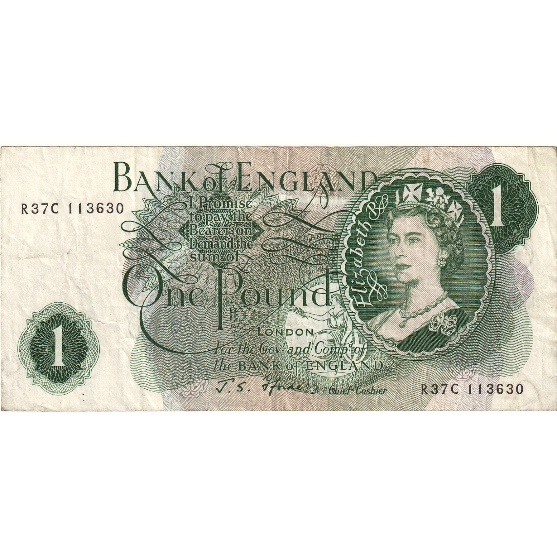 Geldschein, Großbritannien, 1 Pound, Undated (1966-70), KM:374e, S+