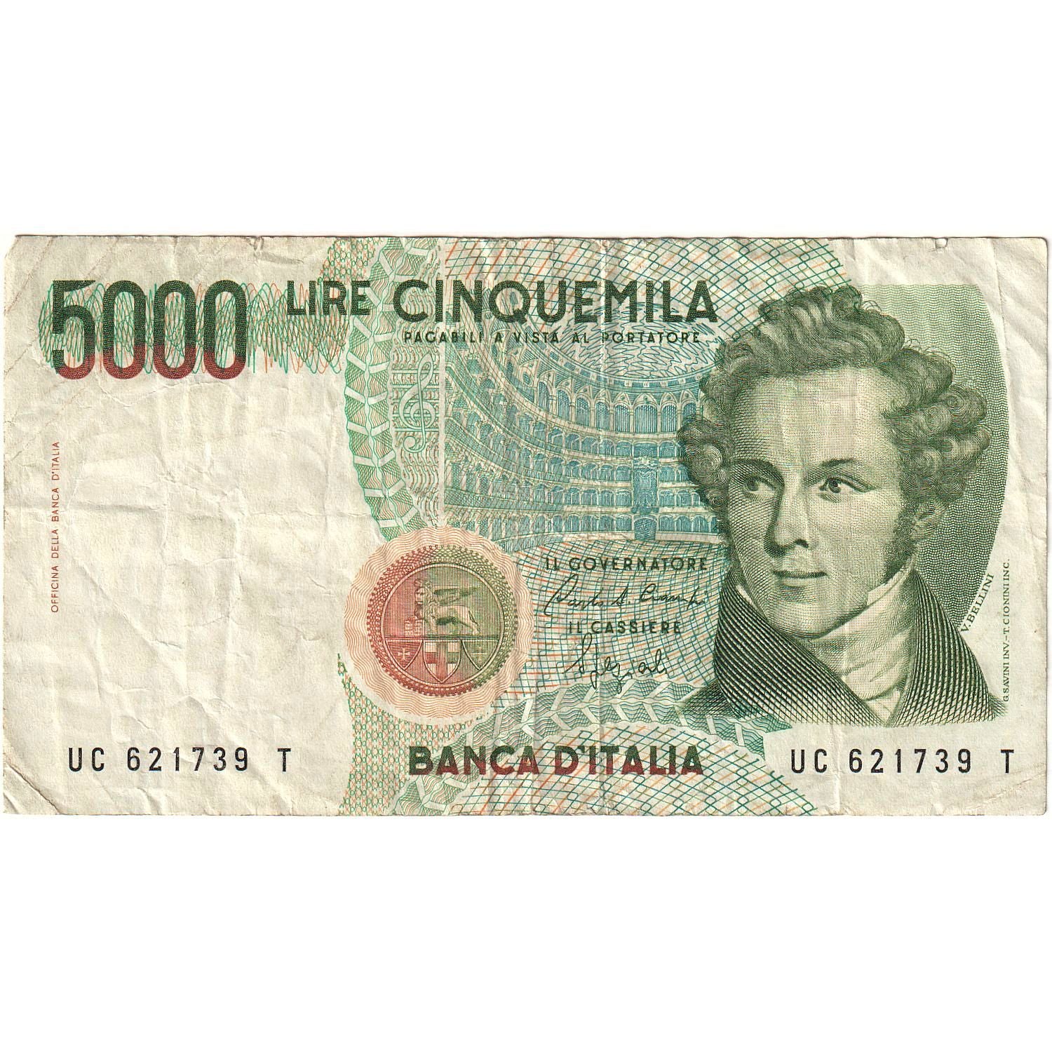 Nota, Itália, 5000 Lire, 1985, 1985-01-04, KM:111b, EF(40-45)