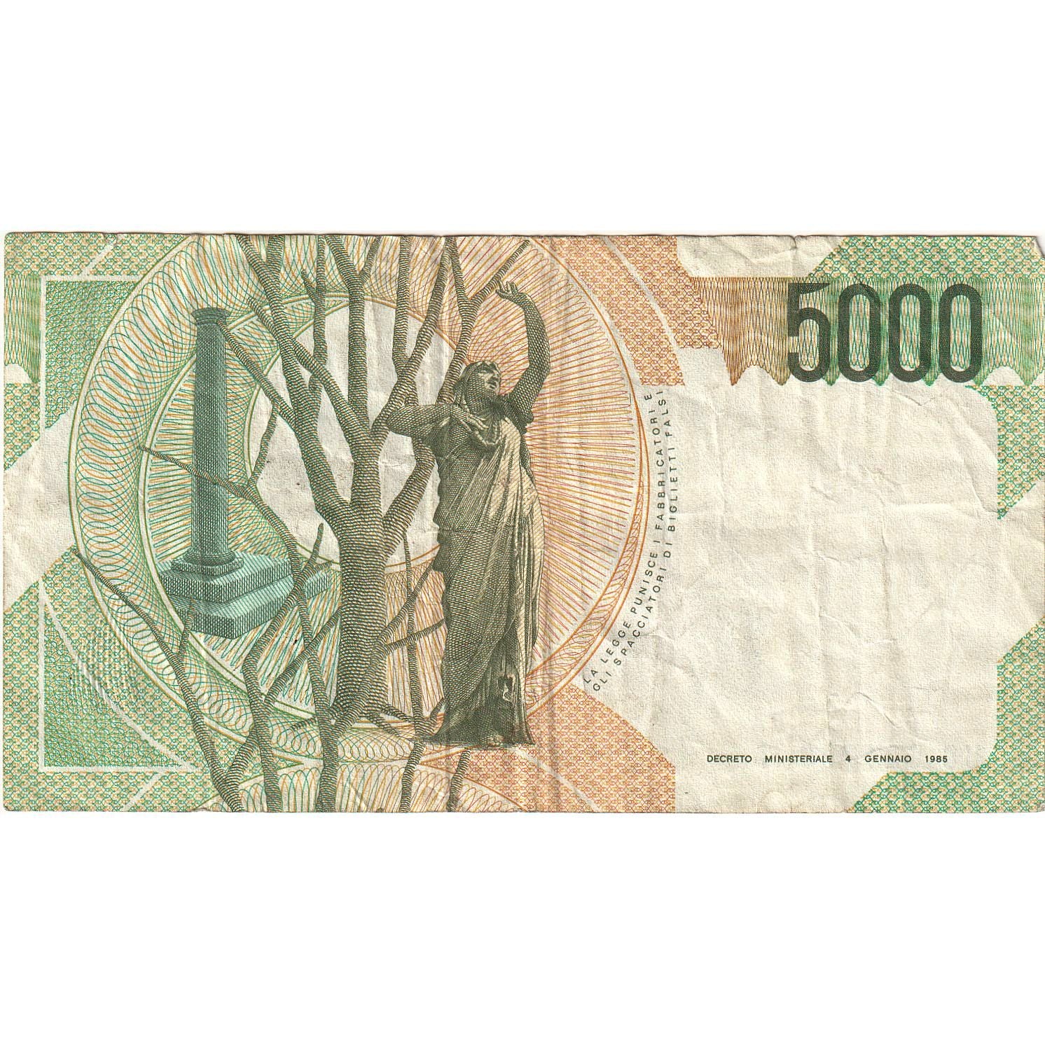 Nota, Itália, 5000 Lire, 1985, 1985-01-04, KM:111b, EF(40-45)