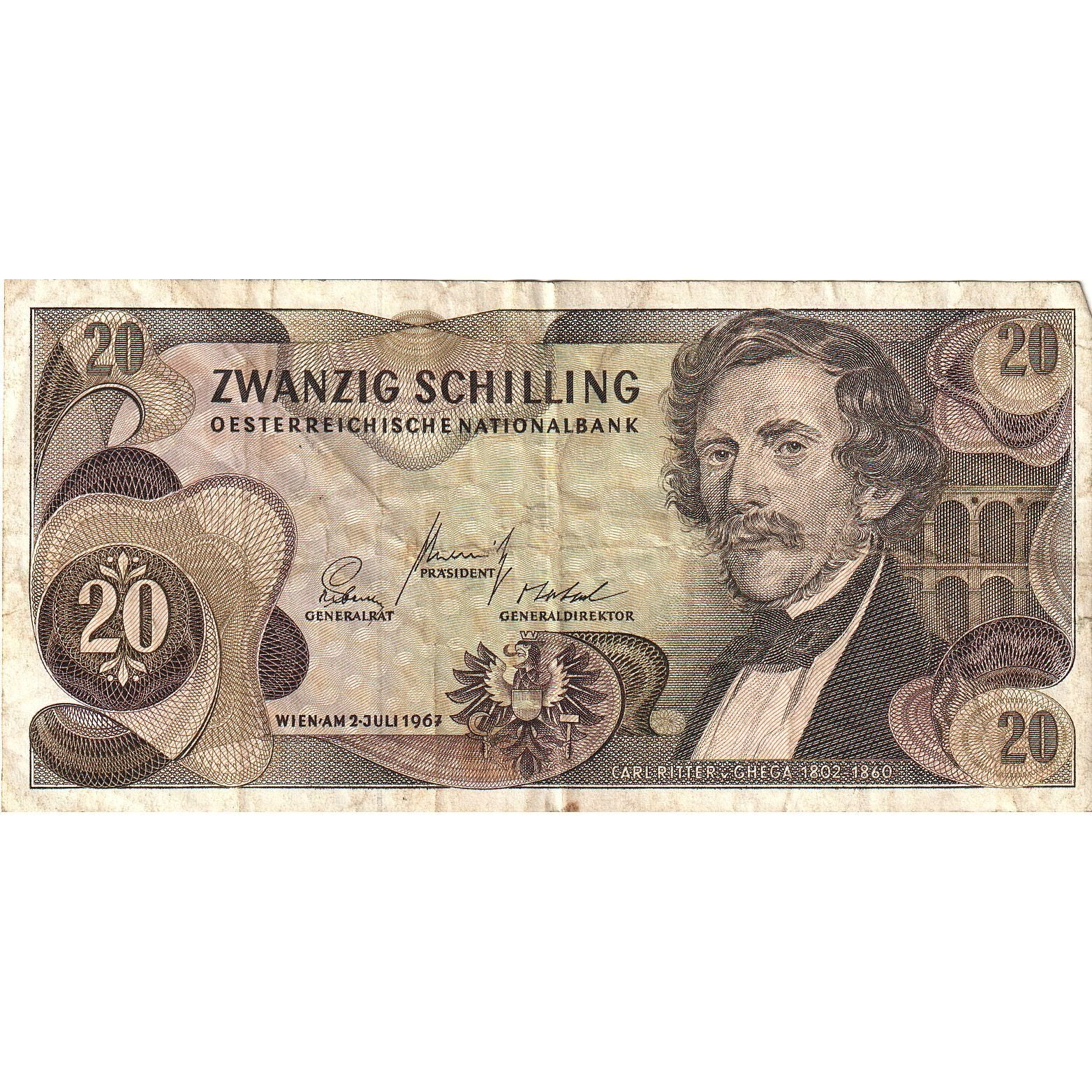 Banknote, Austria, 20 Schilling, 1967, 1967-07-02, KM:142a, F(12-15)