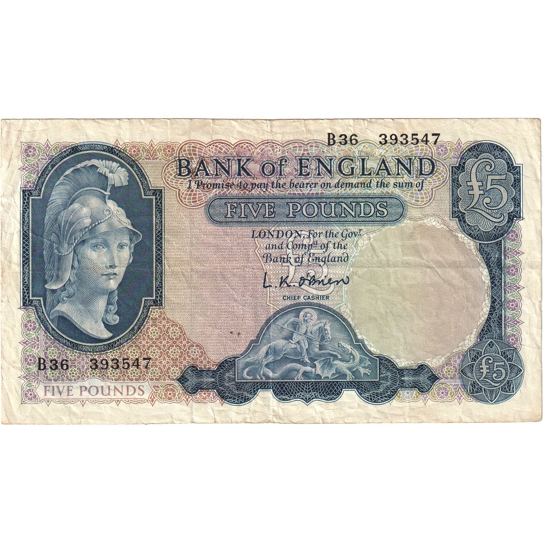 Billete, 5 Pounds, undated (1957-61), Gran Bretaña, Undated (1996), KM:371a