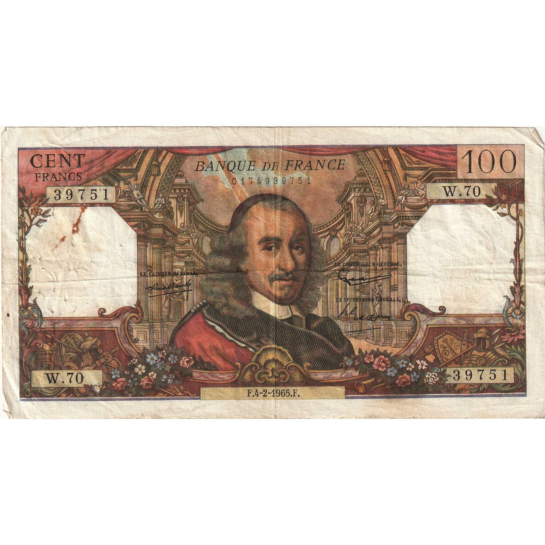 France, 100 Francs, Corneille, 1965-02-04, W.70, VF(30-35)
