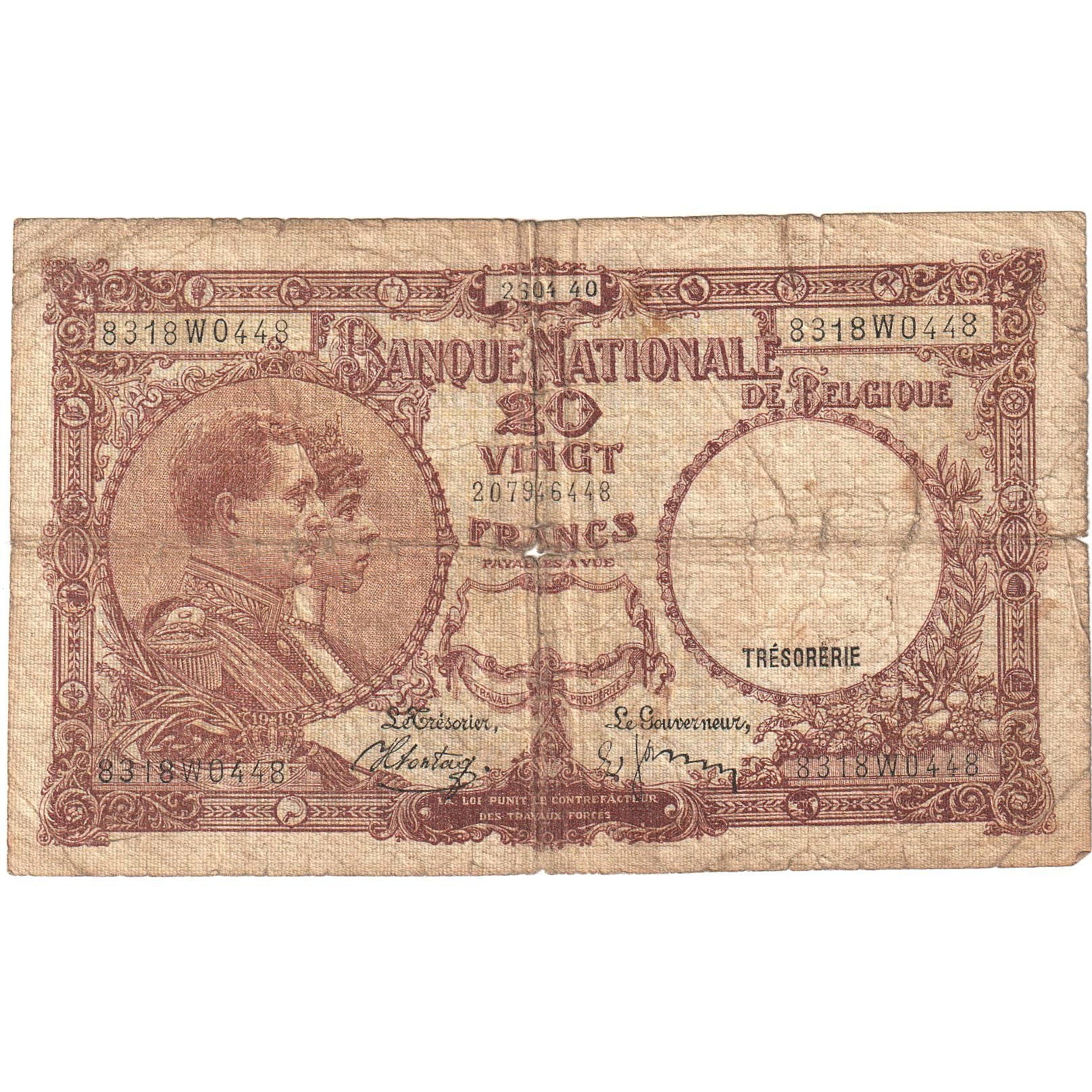 Billet, Belgique, 20 Francs, 1940, 1940, KM:111, AB