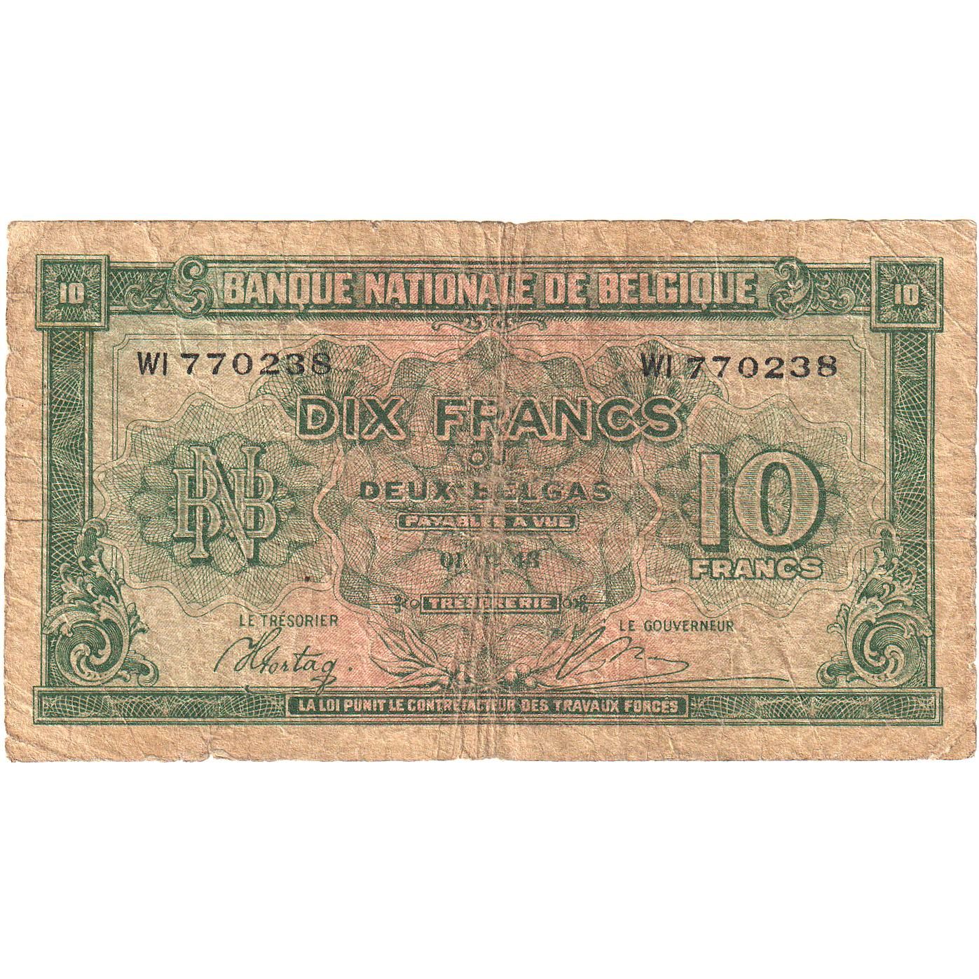 Banknote, Belgium, 10 Francs-2 Belgas, 1943-1945, 1943-02-01, KM:122, VG(8-10)