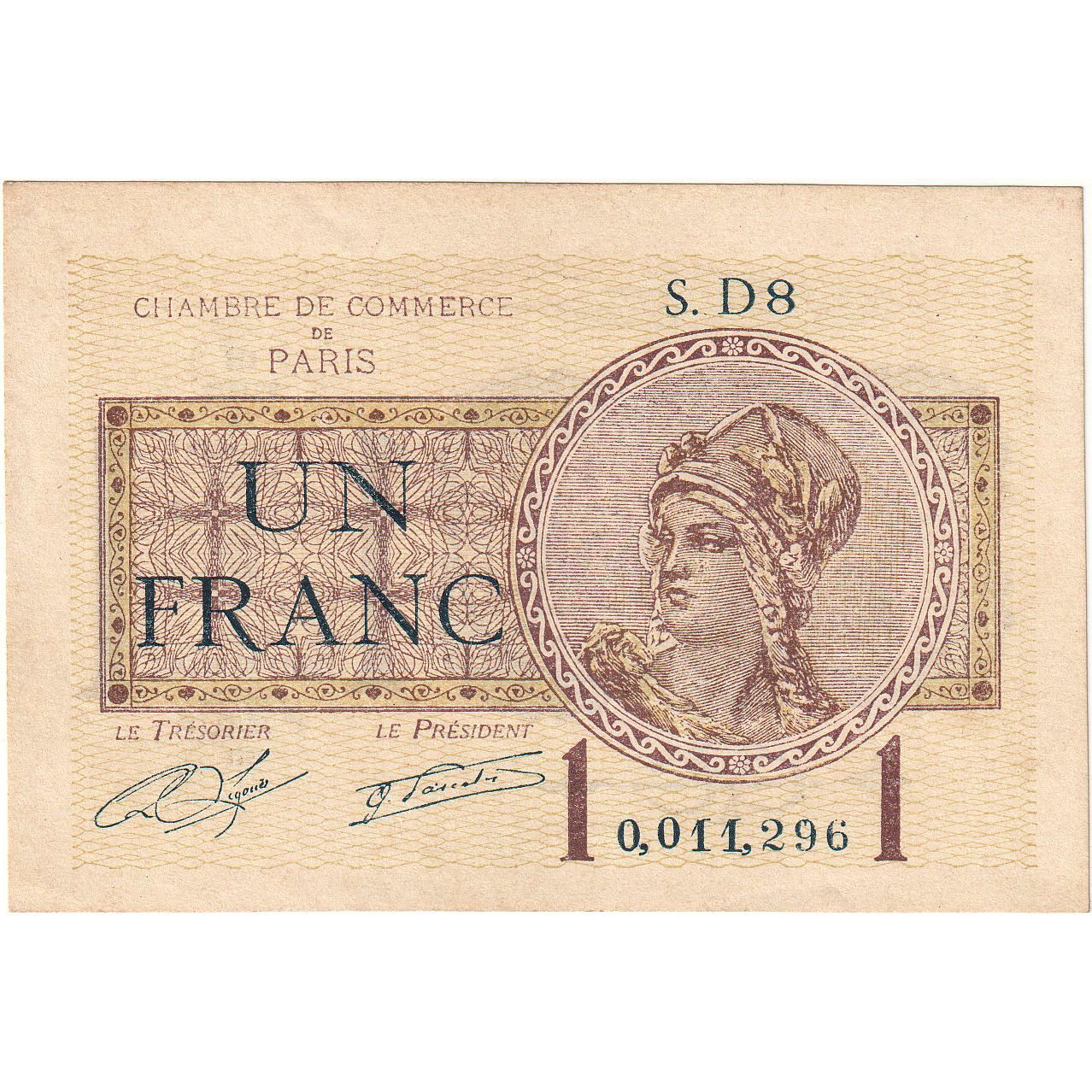 France, 1 Franc, Chambre de Commerce de Paris, 1919, A460694, SUP