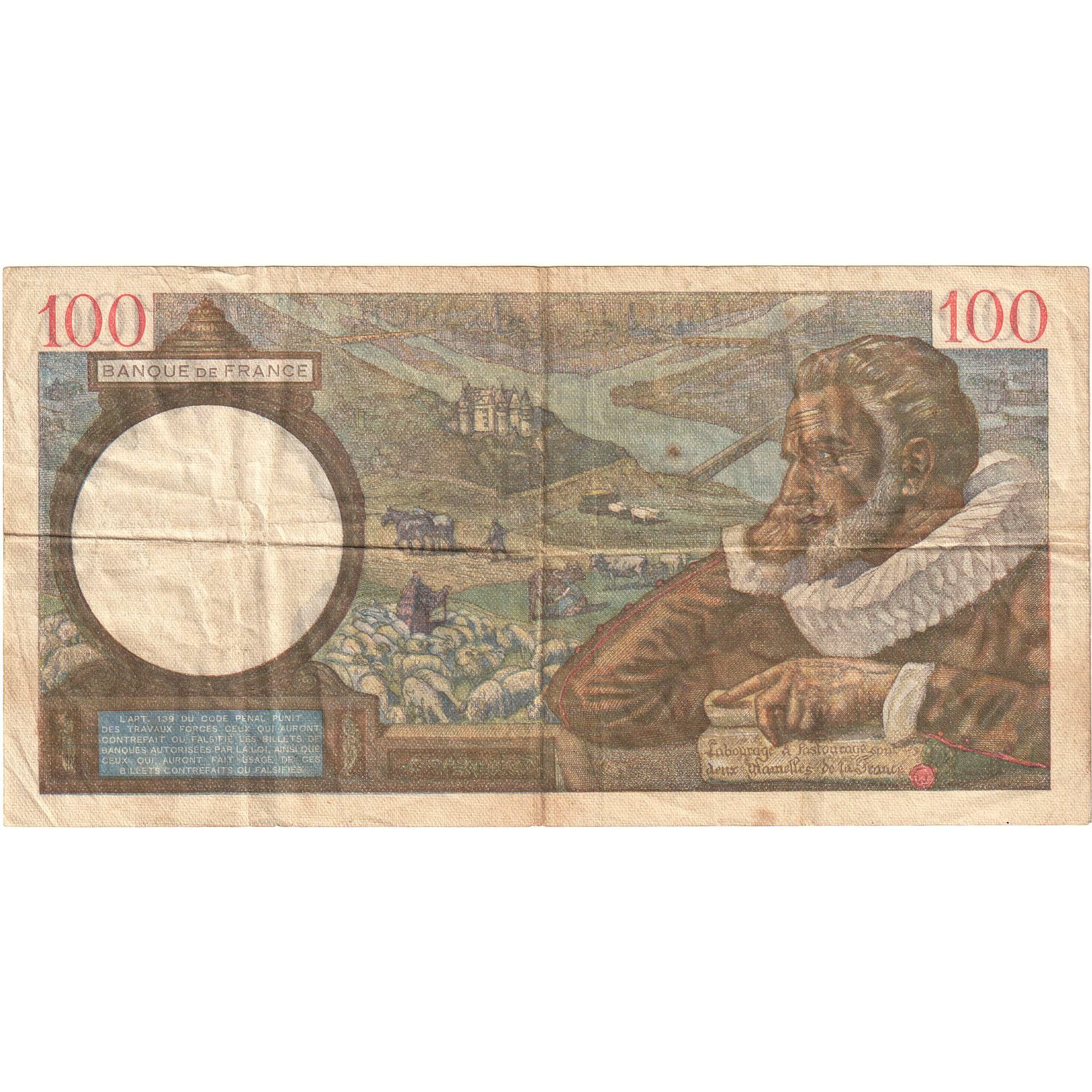 France, 100 Francs, Sully, 1942, E.30200 762, EF(40-45), Fayette:26.52, KM:94