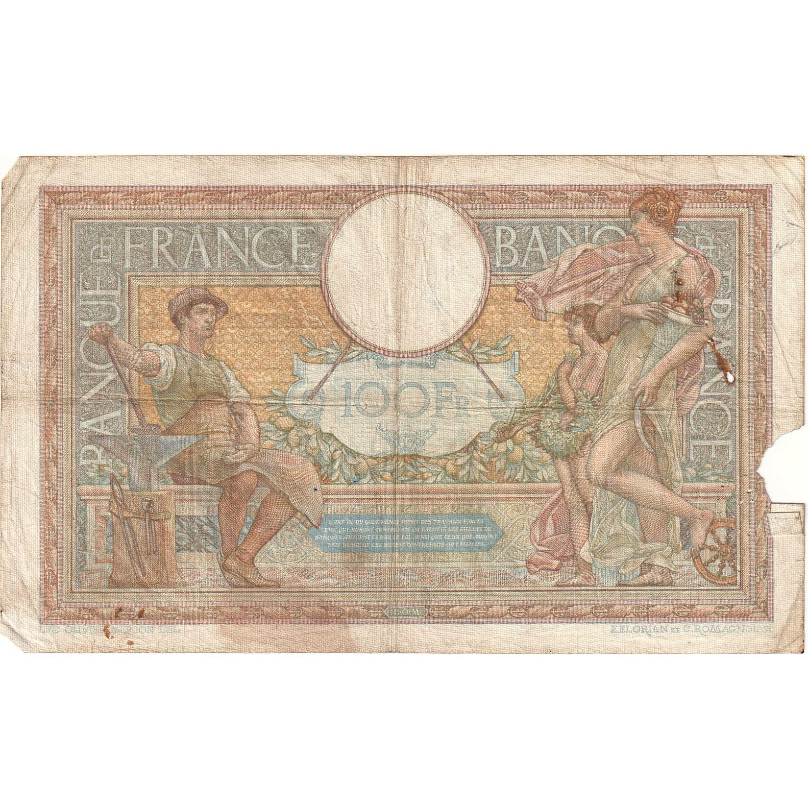 France, 100 Francs, 1938, U.60512 234, AB+, Fayette:24.15, KM:78c
