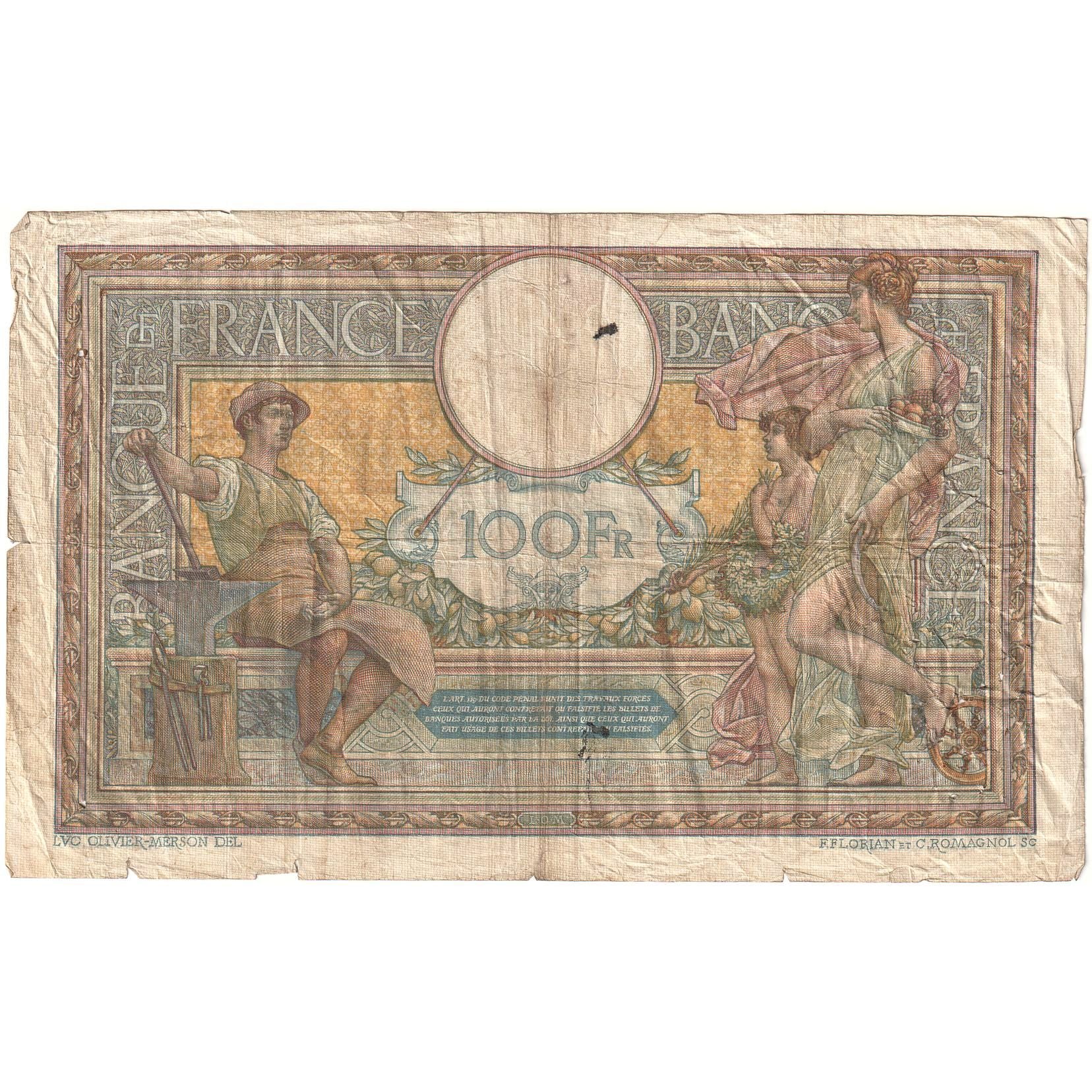 Frankreich, 100 Francs, Luc Olivier Merson, 1912, V.1583 907, GE+